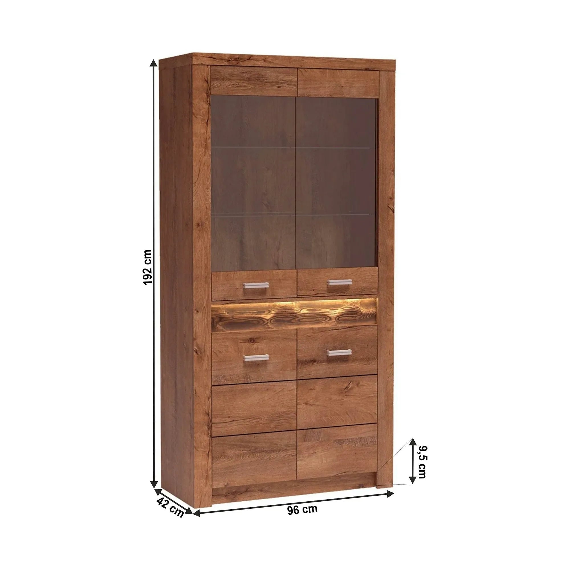 Vitrina INFINITY I-03, frasin deschis, PAL melaminat/sticla, 96x42x192 cm