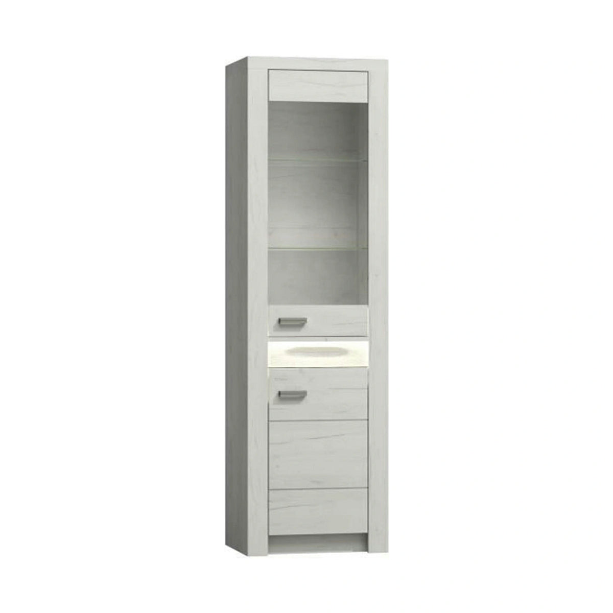 Vitrina INFINITY I-04, frasin alb, PAL melaminat/sticla, 56x42x192 cm