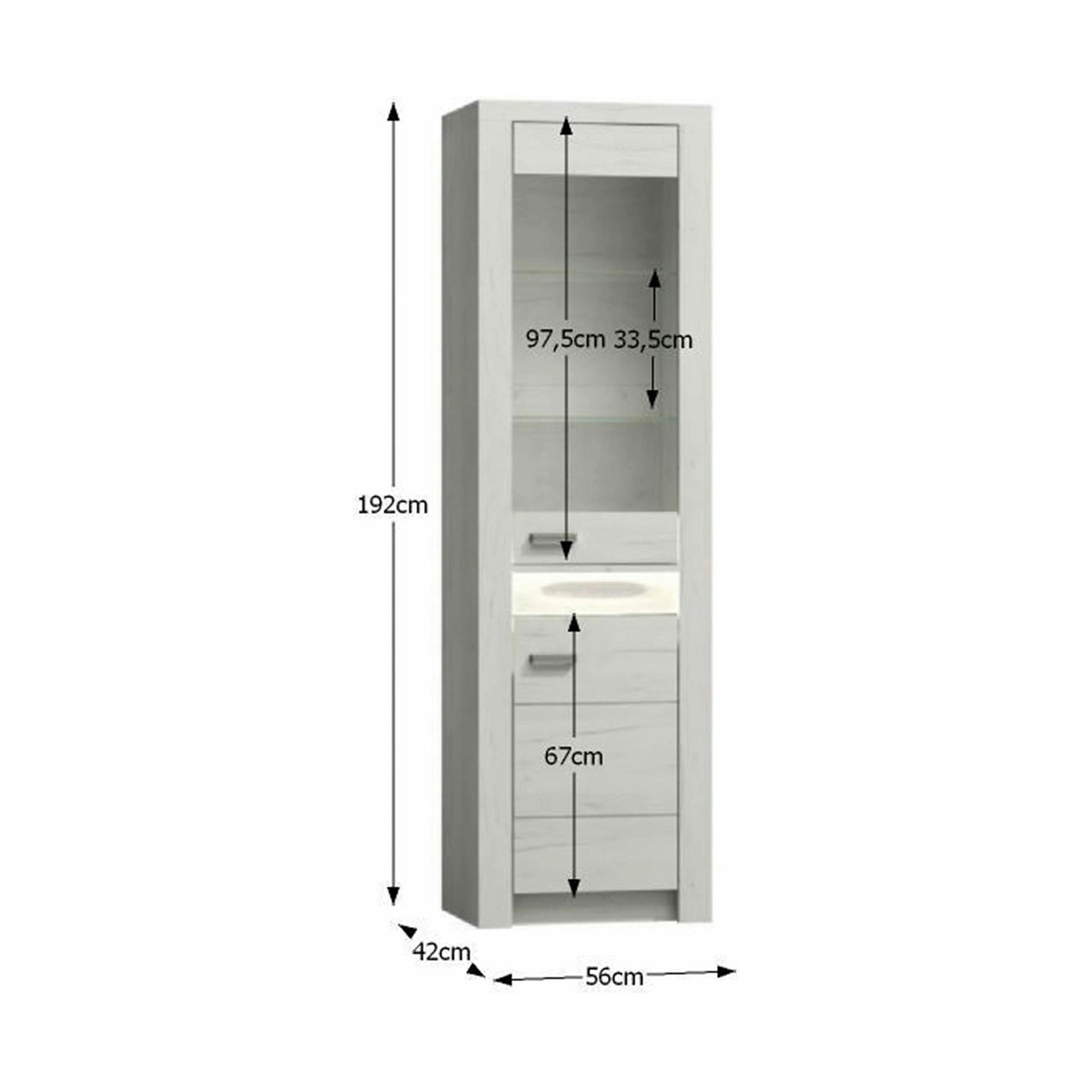 Vitrina INFINITY I-04, frasin alb, PAL melaminat/sticla, 56x42x192 cm
