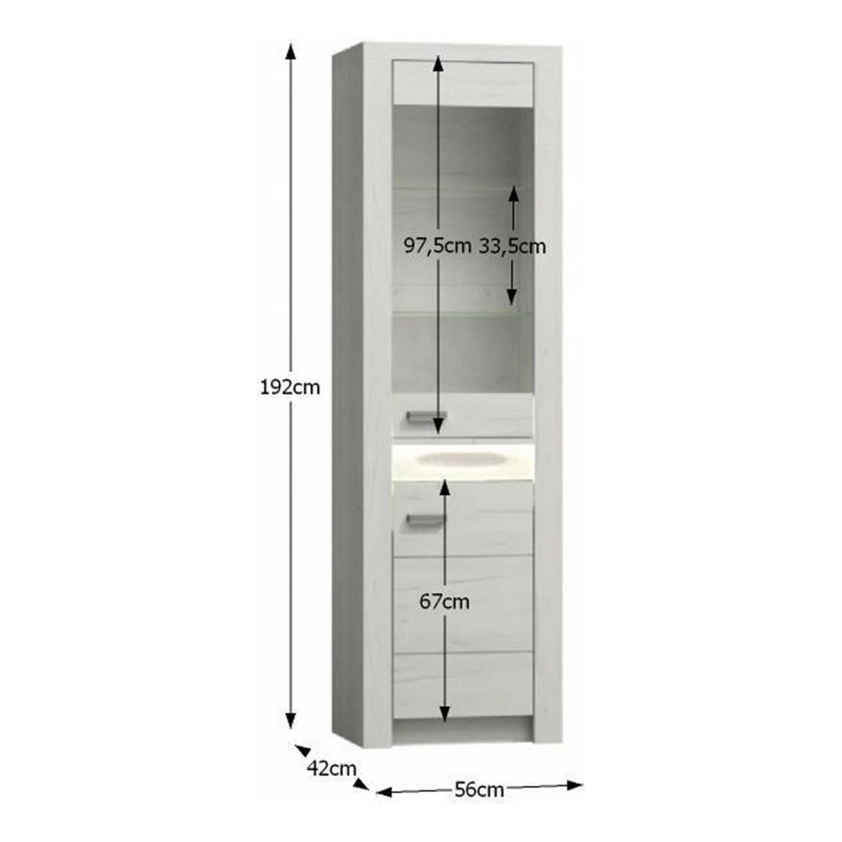 Vitrina INFINITY I-04, frasin alb, PAL melaminat/sticla, 56x42x192 cm