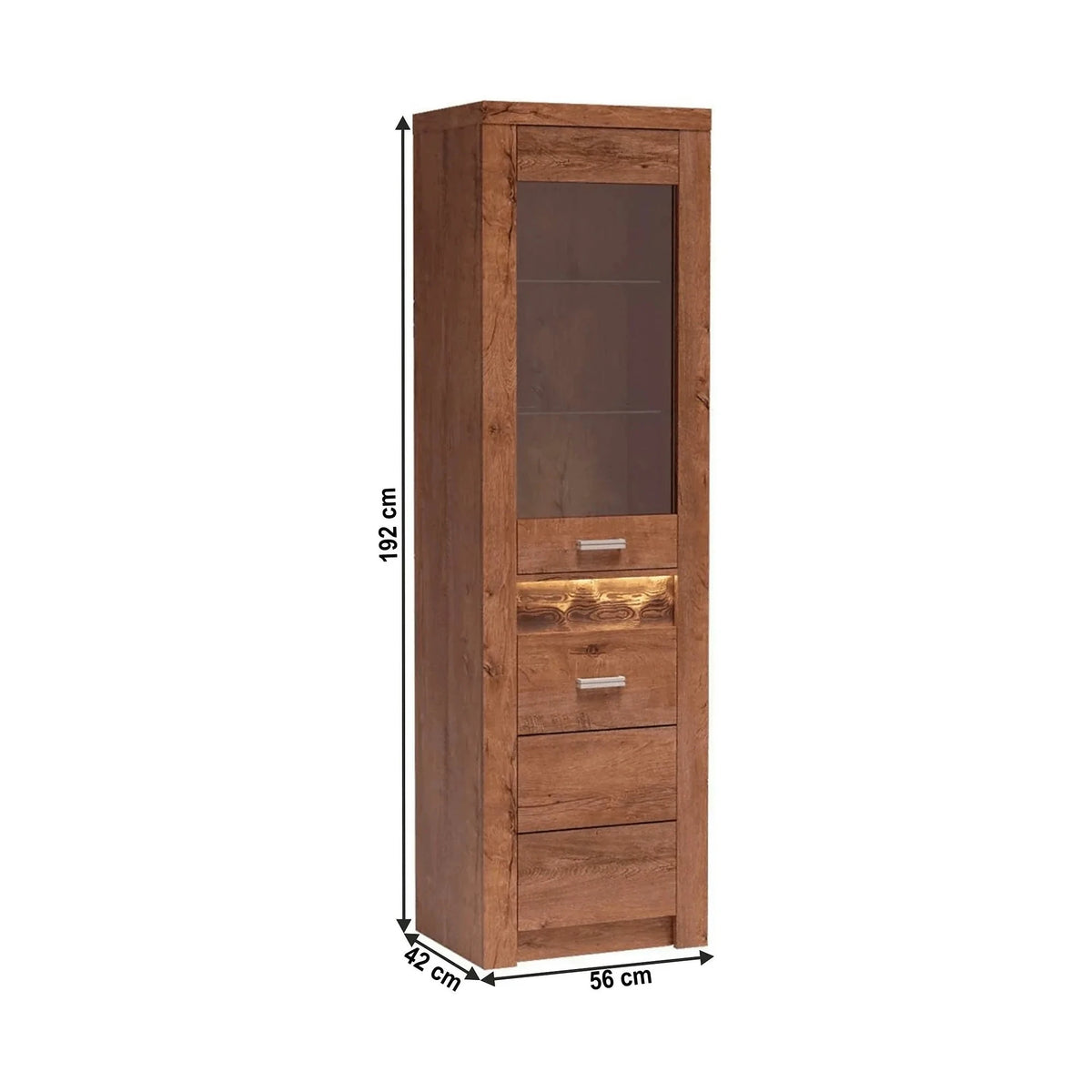 Vitrina INFINITY I-04, frasin deschis, PAL melaminat/sticla, 56x42x192 cm