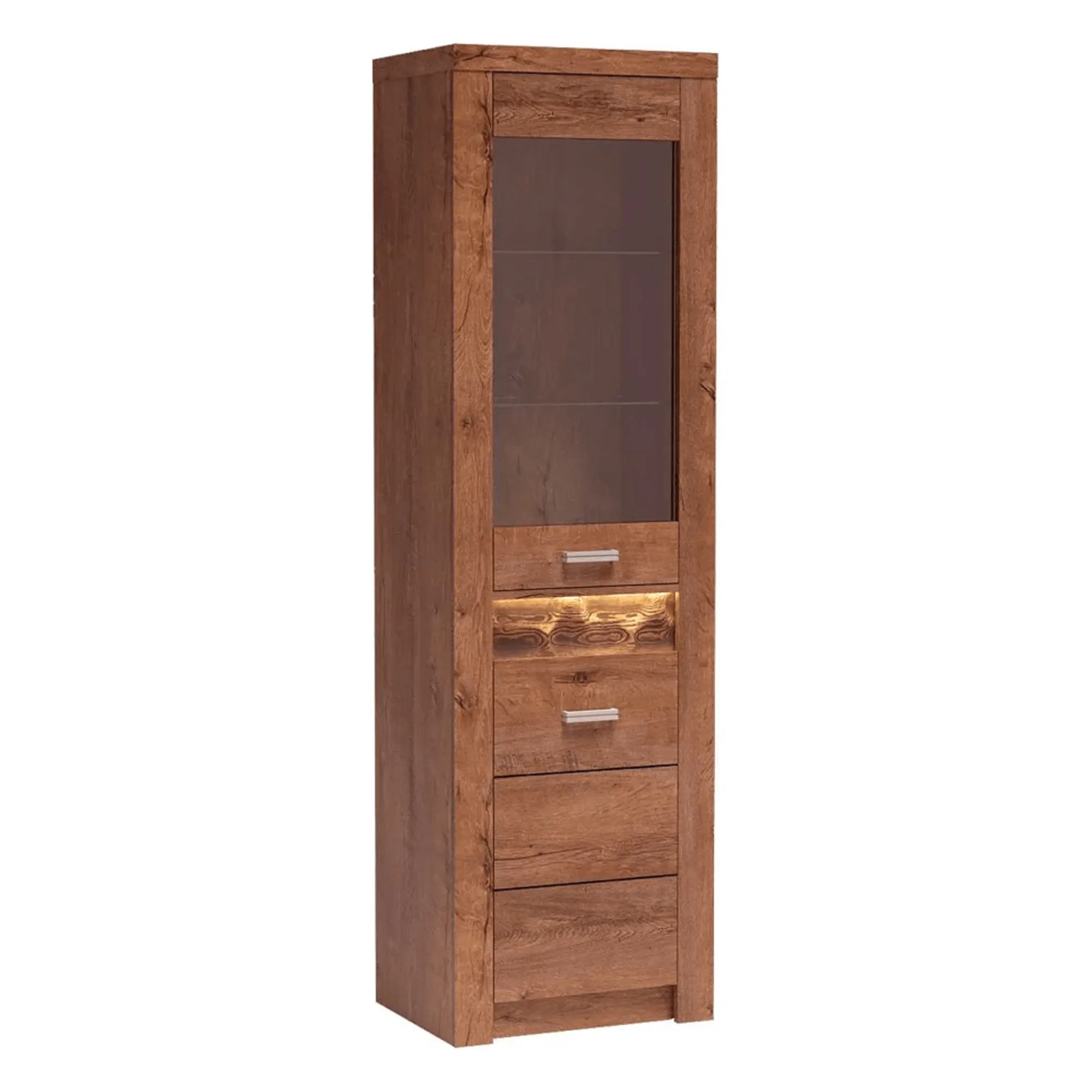 Vitrina INFINITY I-04, frasin deschis, PAL melaminat/sticla, 56x42x192 cm