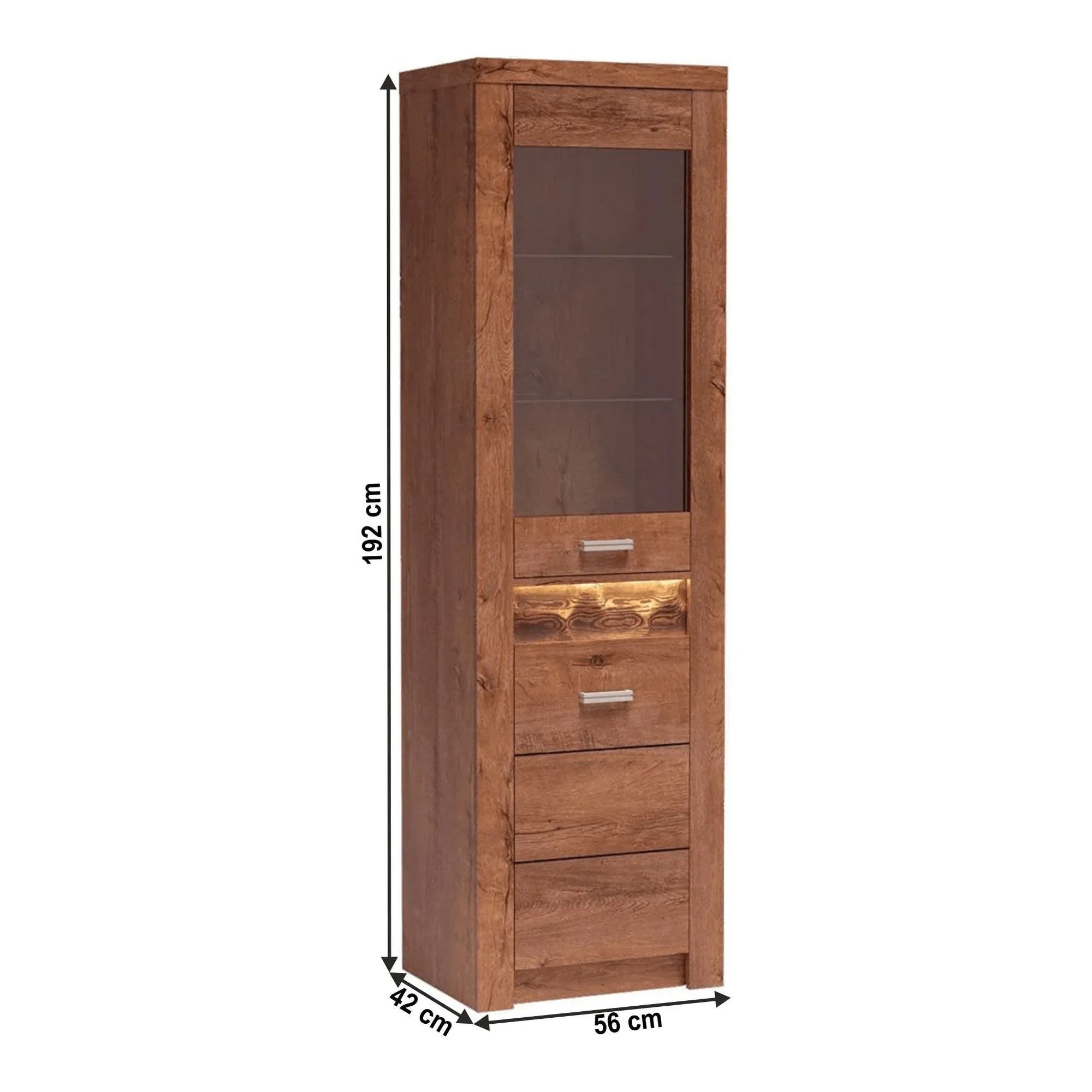 Vitrina INFINITY I-04, frasin deschis, PAL melaminat/sticla, 56x42x192 cm