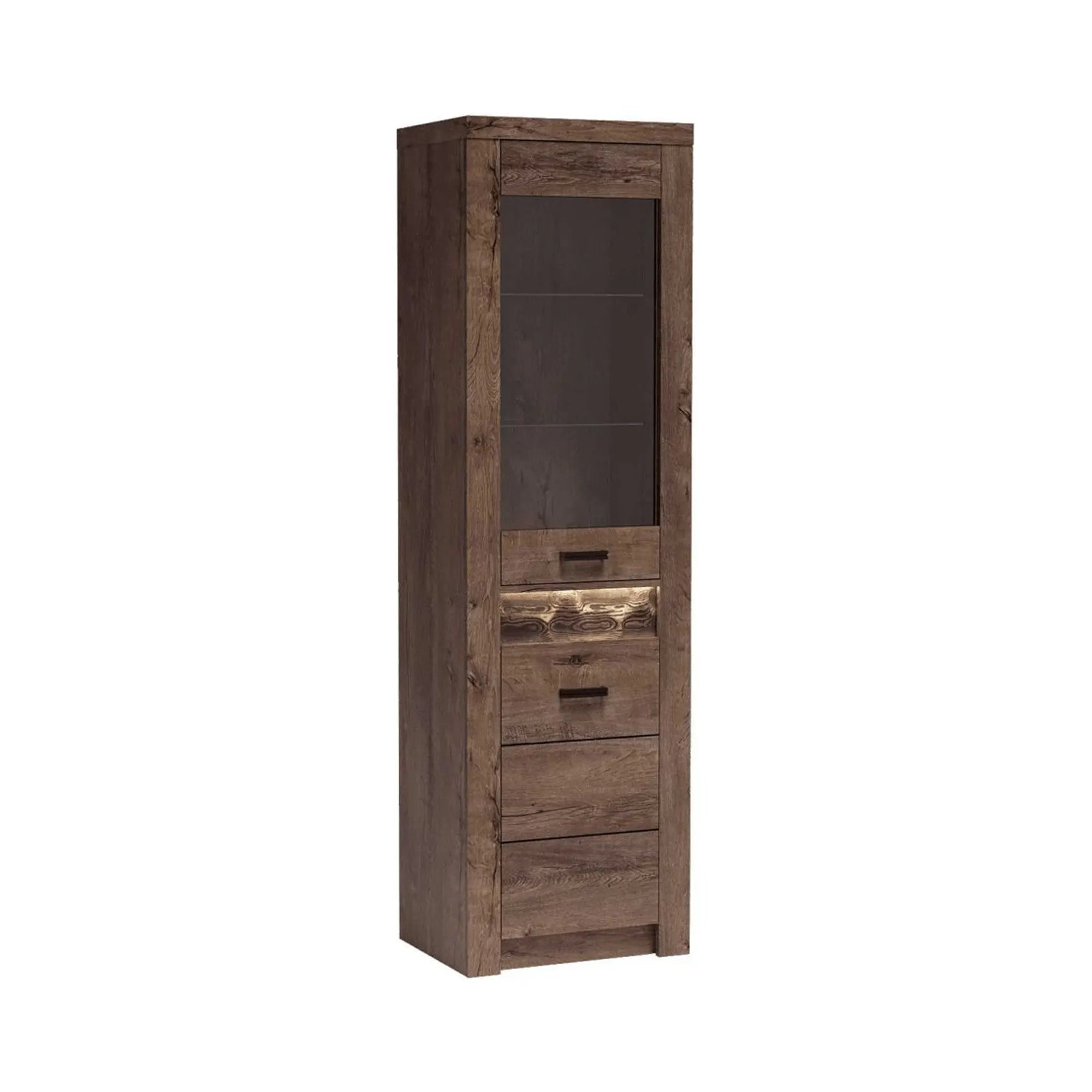 Vitrina INFINITY I-04, frasin inchis, PAL melaminat/sticla, 56x42x192 cm