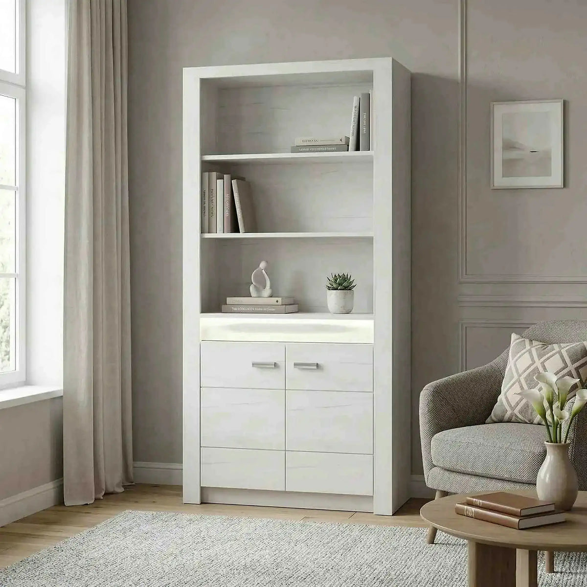 Vitrina INFINITY I-05, frasin alb, PAL melaminat, 96x42x192 cm