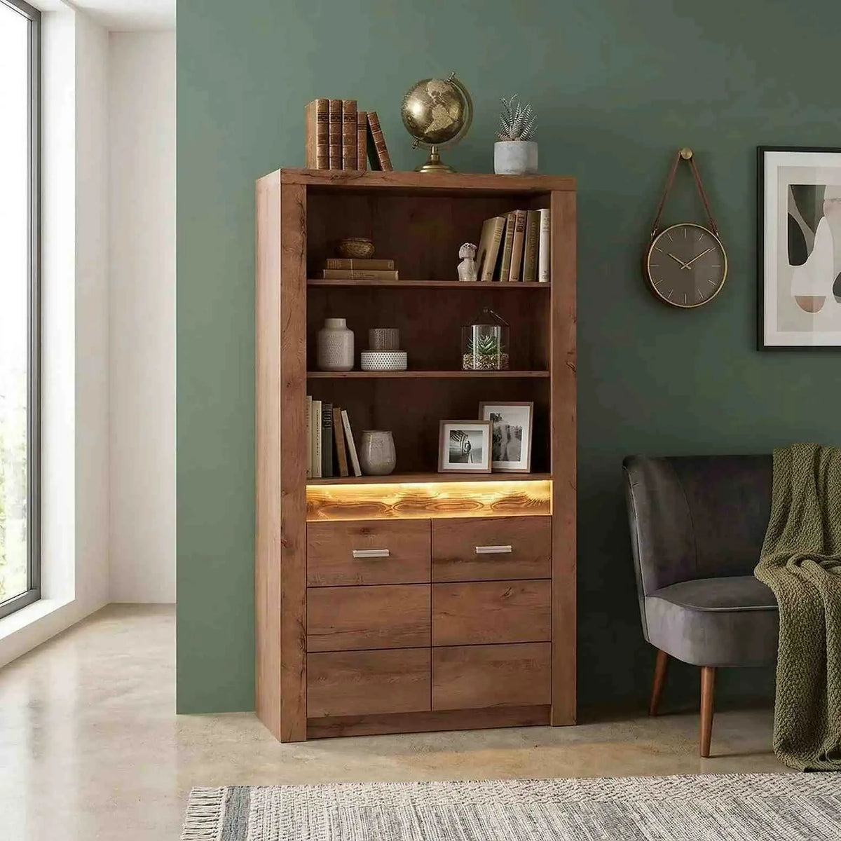 Vitrina INFINITY I-05, frasin deschis, PAL melaminat, 96x42x192 cm