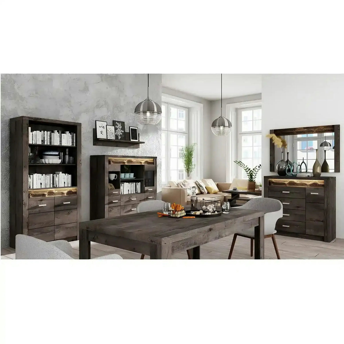 Vitrina INFINITY I-05, frasin inchis, PAL melaminat, 96x42x192 cm