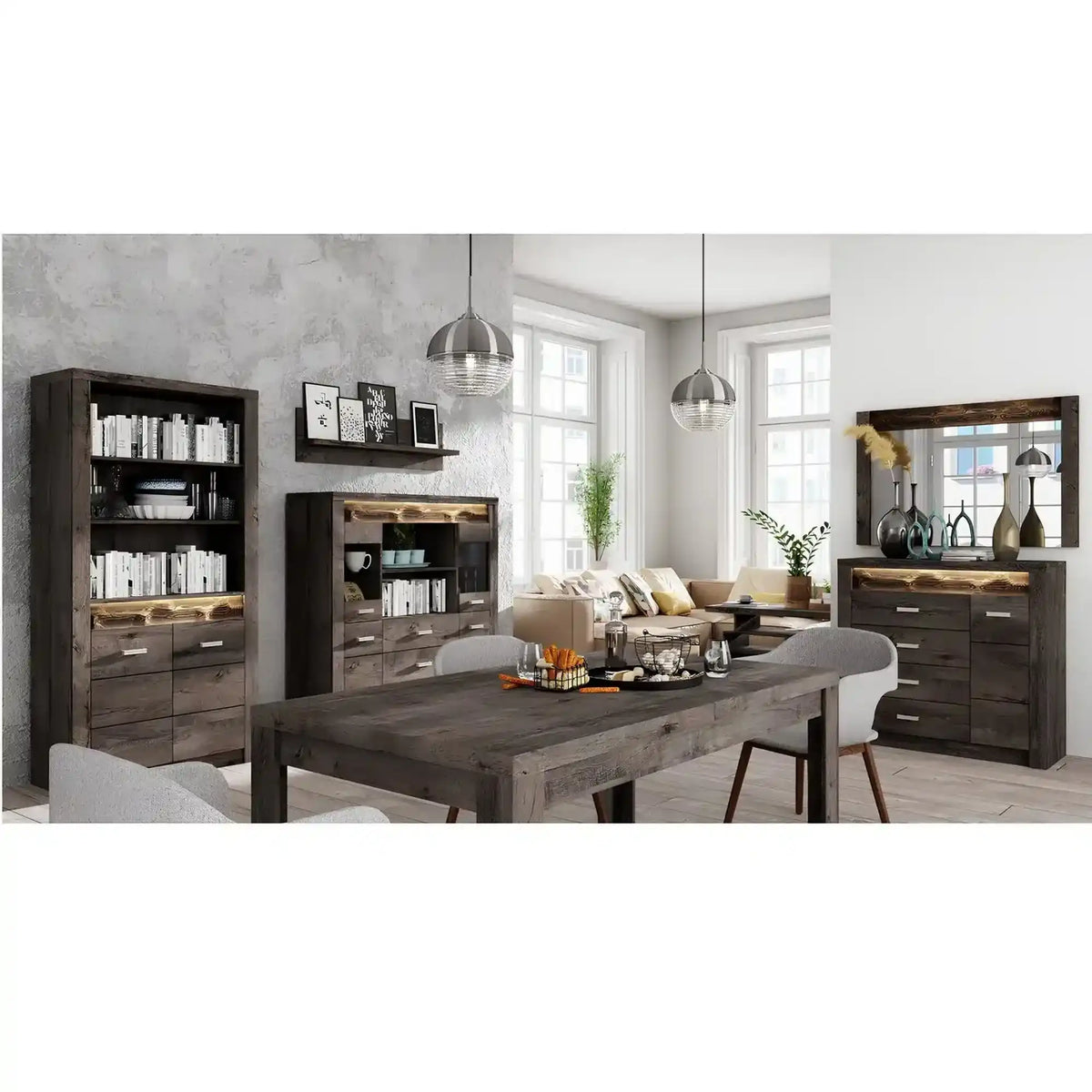 Vitrina INFINITY I-05, frasin inchis, PAL melaminat, 96x42x192 cm