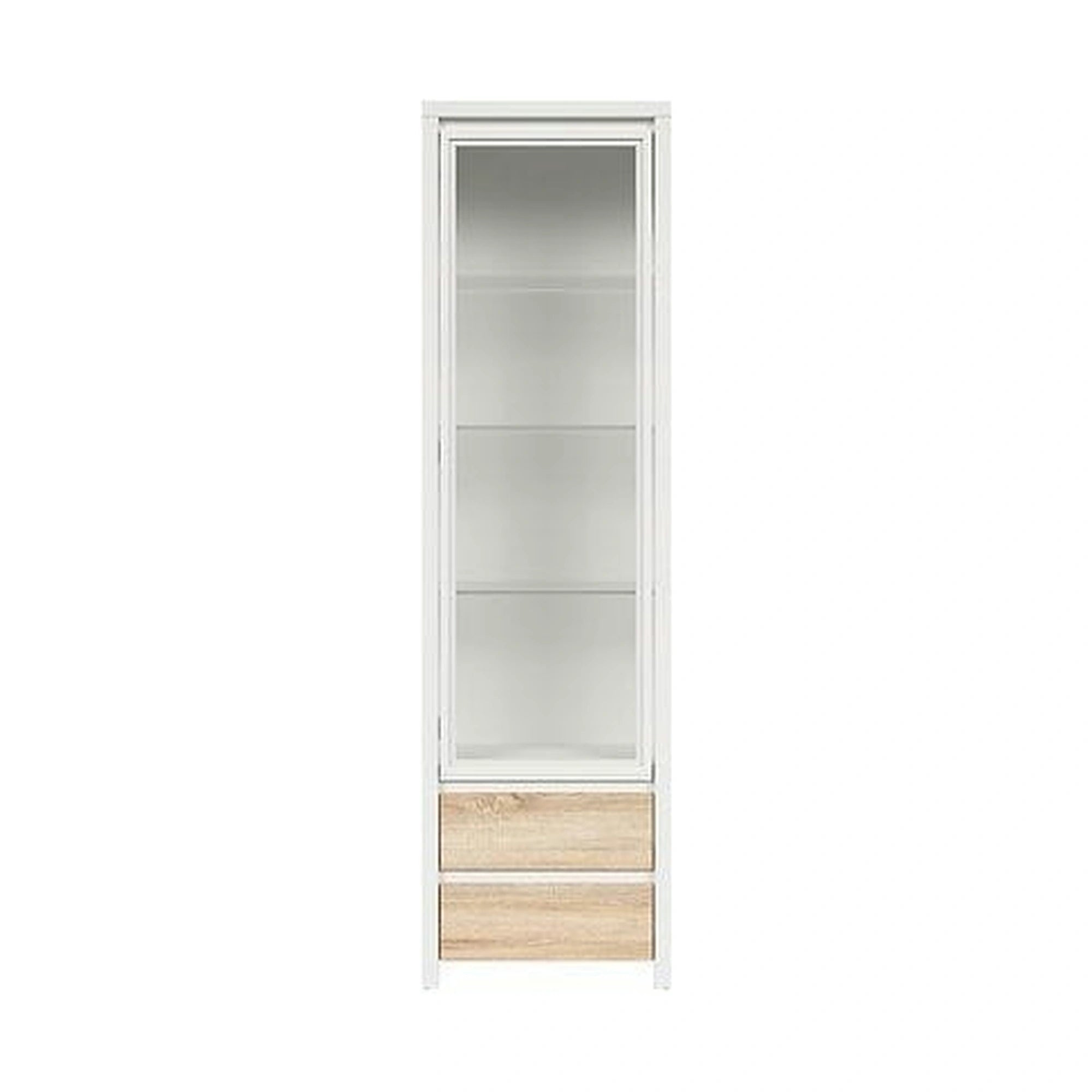 Vitrina KASPIAN, alb/stejar sonoma, PAL/sticla securizata, 56x41x201 cm