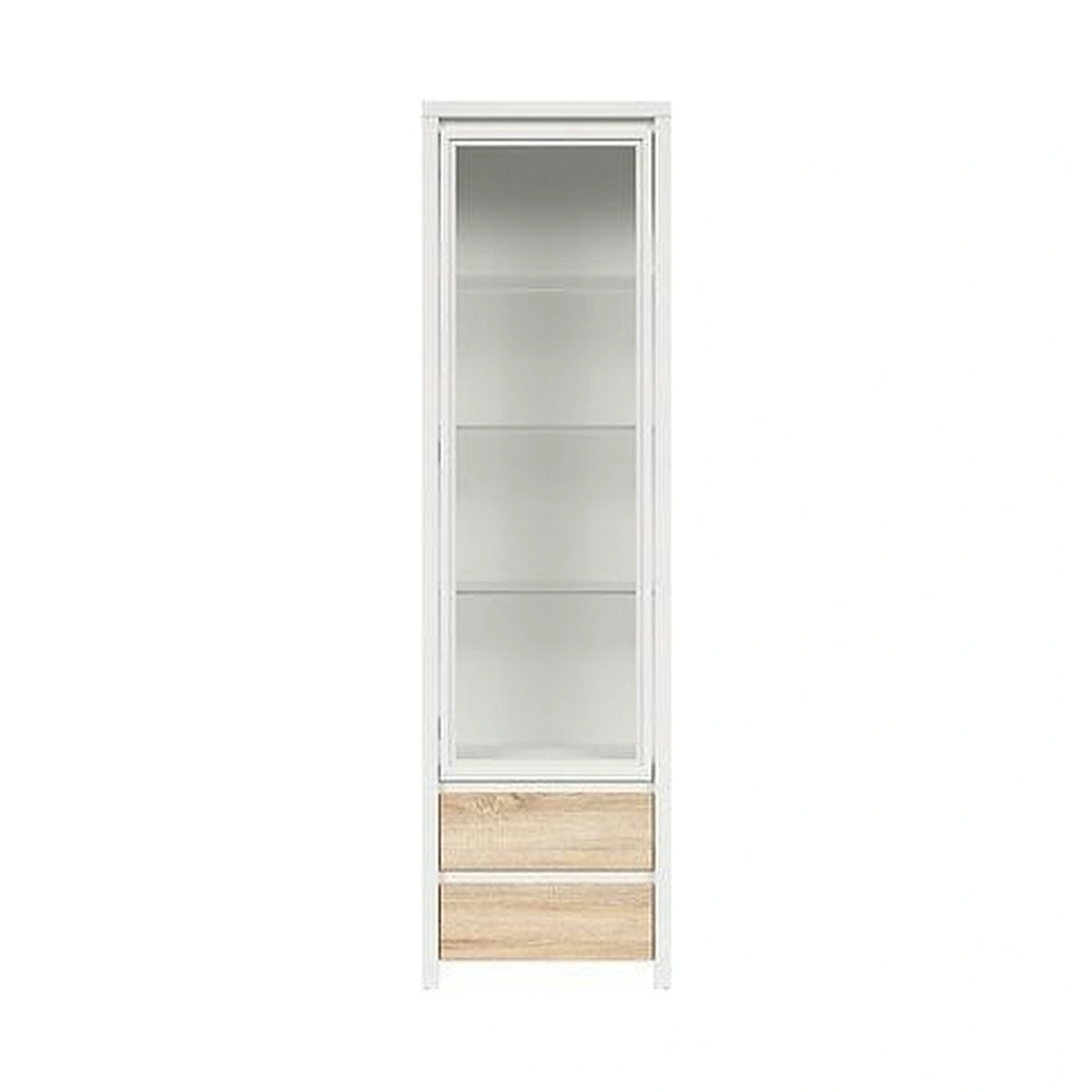 Vitrina KASPIAN, alb/stejar sonoma, PAL/sticla securizata, 56x41x201 cm