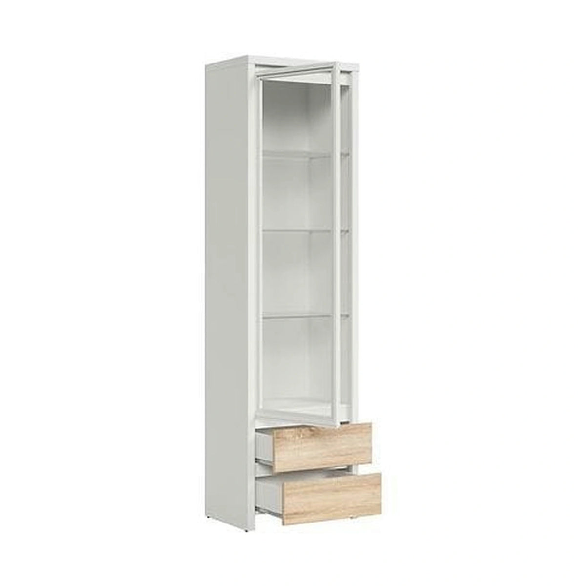 Vitrina KASPIAN, alb/stejar sonoma, PAL/sticla securizata, 56x41x201 cm