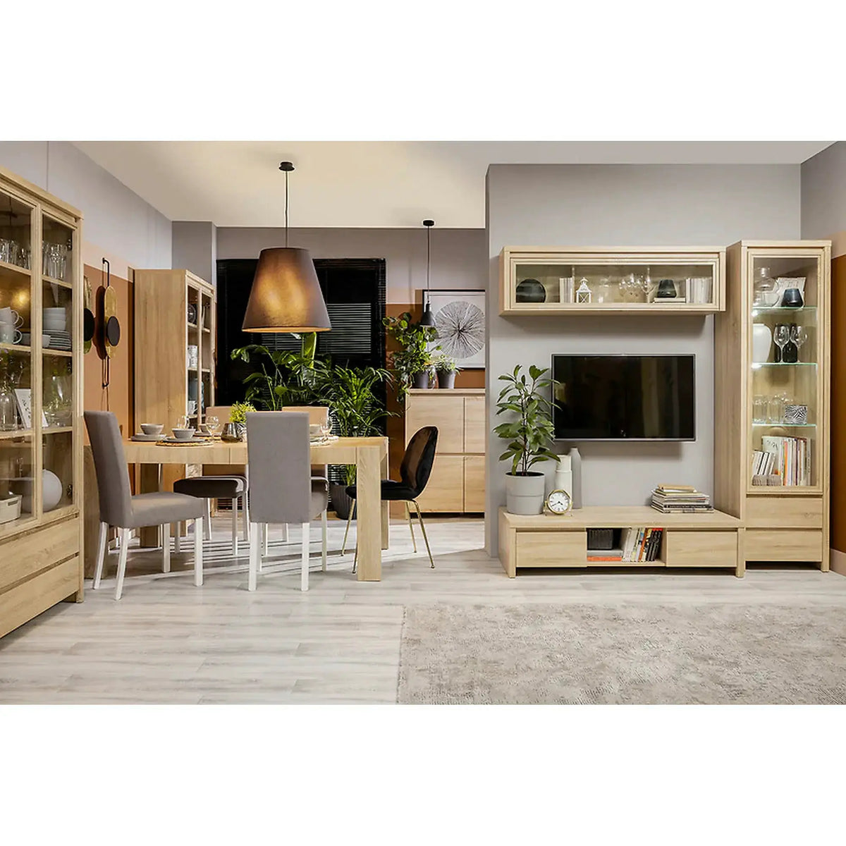 Vitrina KASPIAN, stejar sonoma, PAL/sticla, 56x41x201 cm