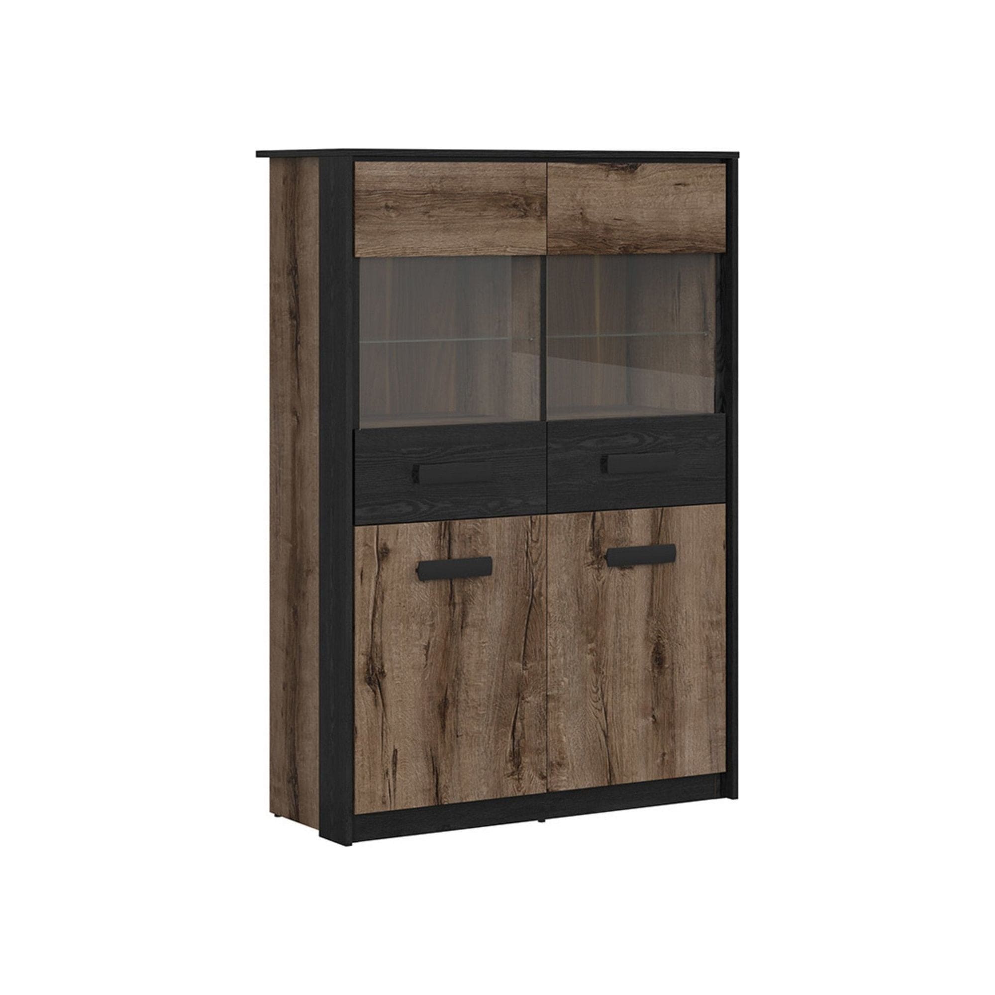 Vitrina KASSEL, nuc/negru, PAL melaminat/sticla securizata, cu iluminare LED, 100x41x145 cm