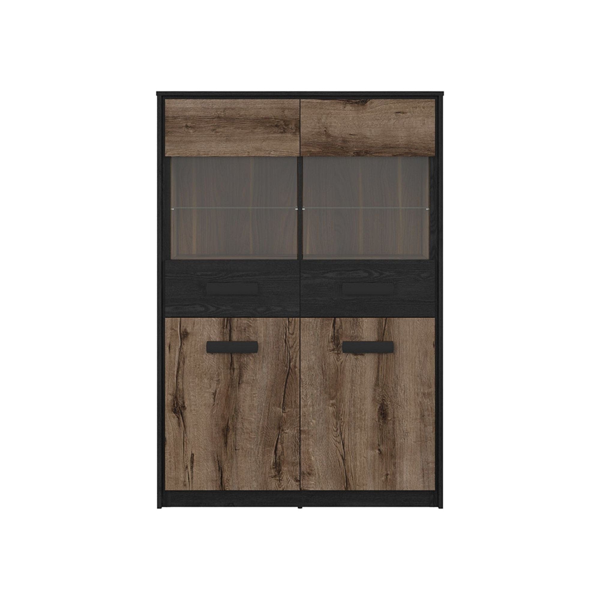 Vitrina KASSEL, nuc/negru, PAL melaminat/sticla securizata, cu iluminare LED, 100x41x145 cm