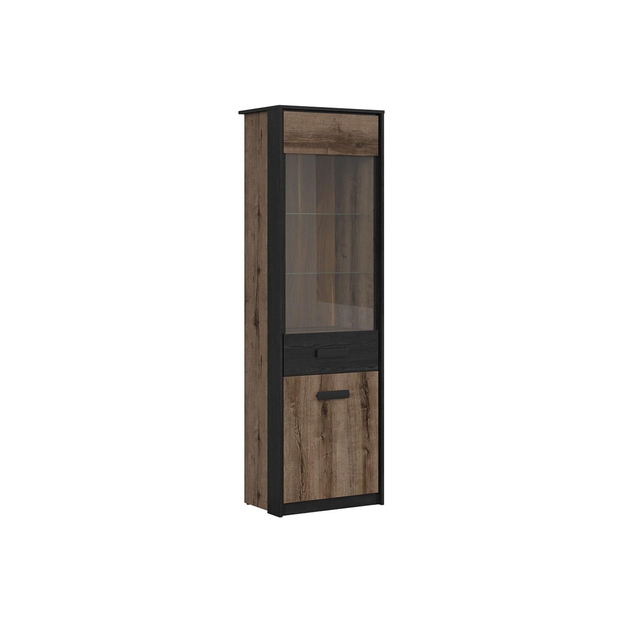 Vitrina KASSEL, nuc/negru, PAL melaminat/sticla securizata, cu iluminare LED, 60x41x195 cm