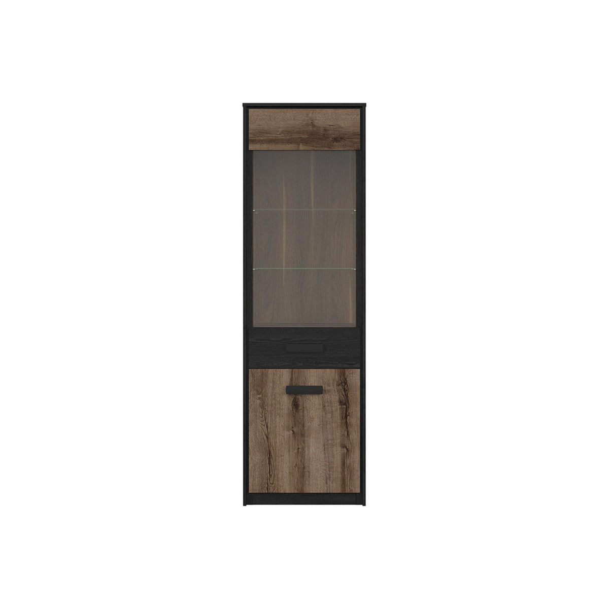 Vitrina KASSEL, nuc/negru, PAL melaminat/sticla securizata, cu iluminare LED, 60x41x195 cm