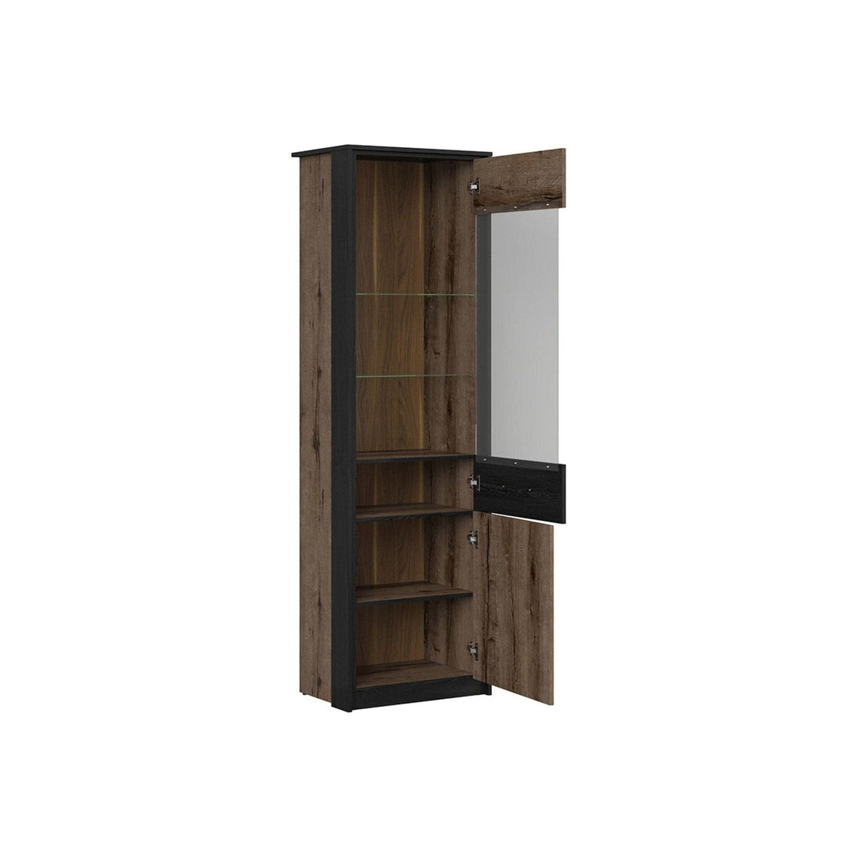 Vitrina KASSEL, nuc/negru, PAL melaminat/sticla securizata, cu iluminare LED, 60x41x195 cm