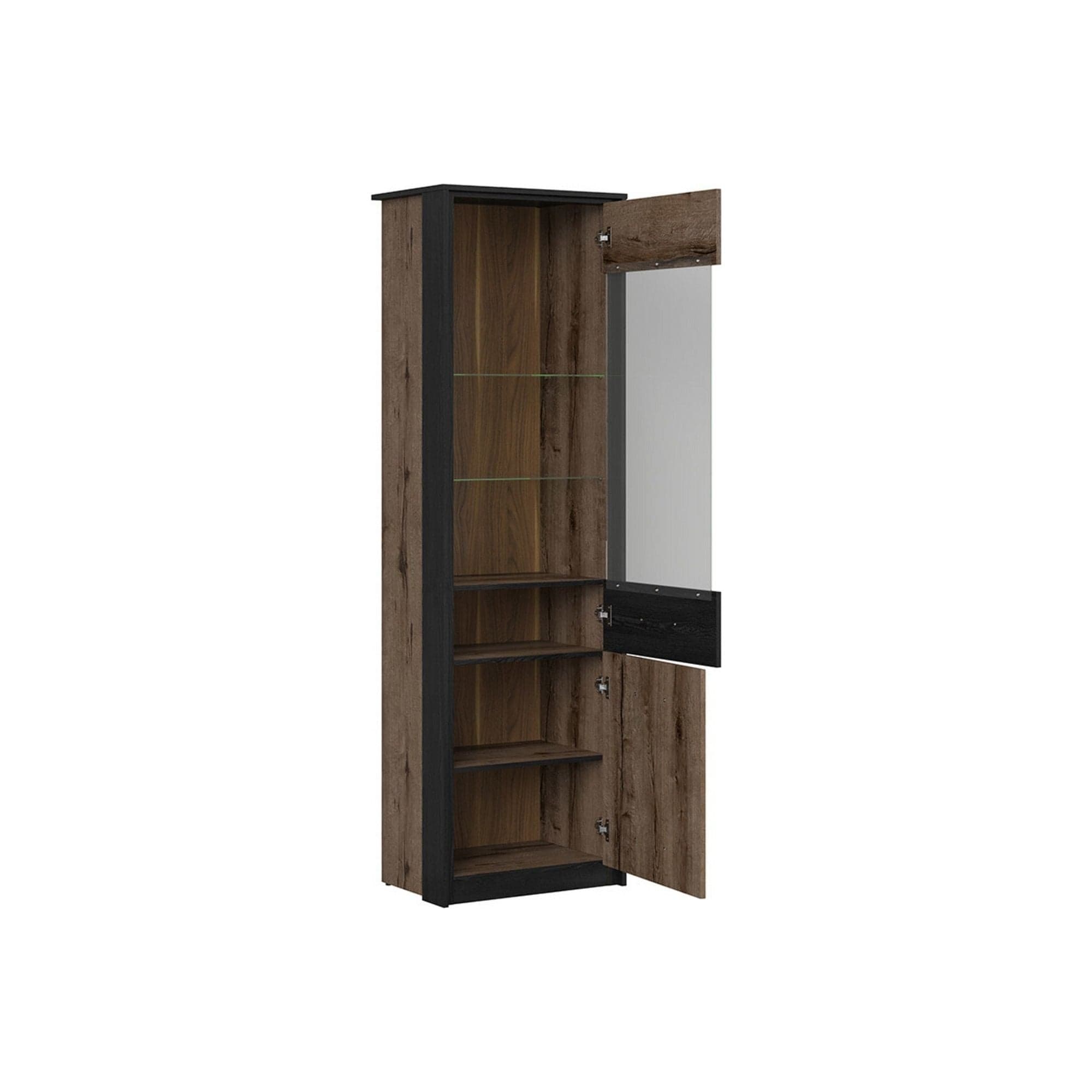 Vitrina KASSEL, nuc/negru, PAL melaminat/sticla securizata, cu iluminare LED, 60x41x195 cm