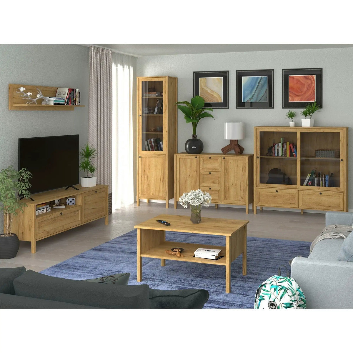 Vitrina KLARK, stejar auriu, PAL laminat, 55x42x210 cm