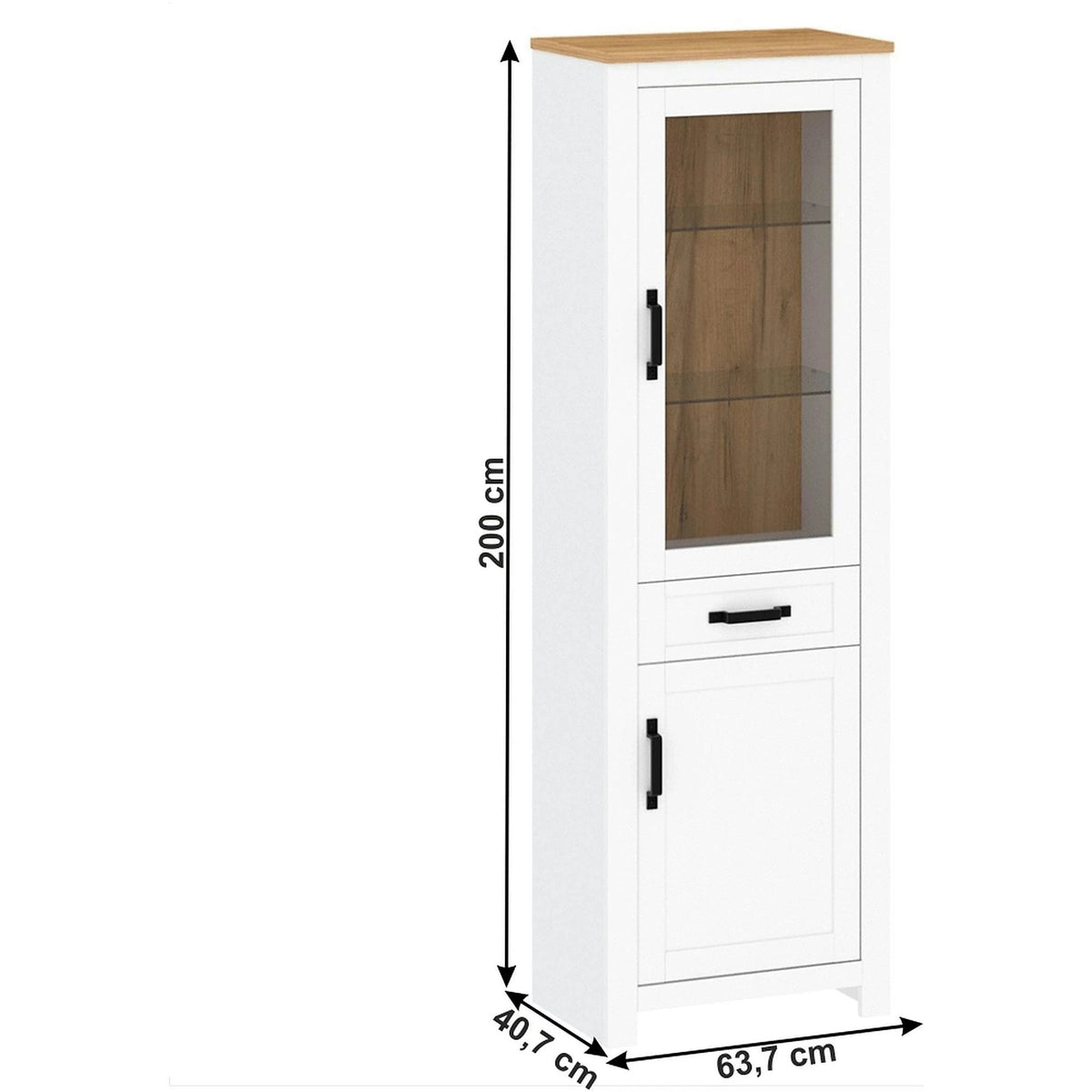 Vitrina LANZETTE A, alb/stejar craft auriu, DTD laminat, 64x41x200 cm