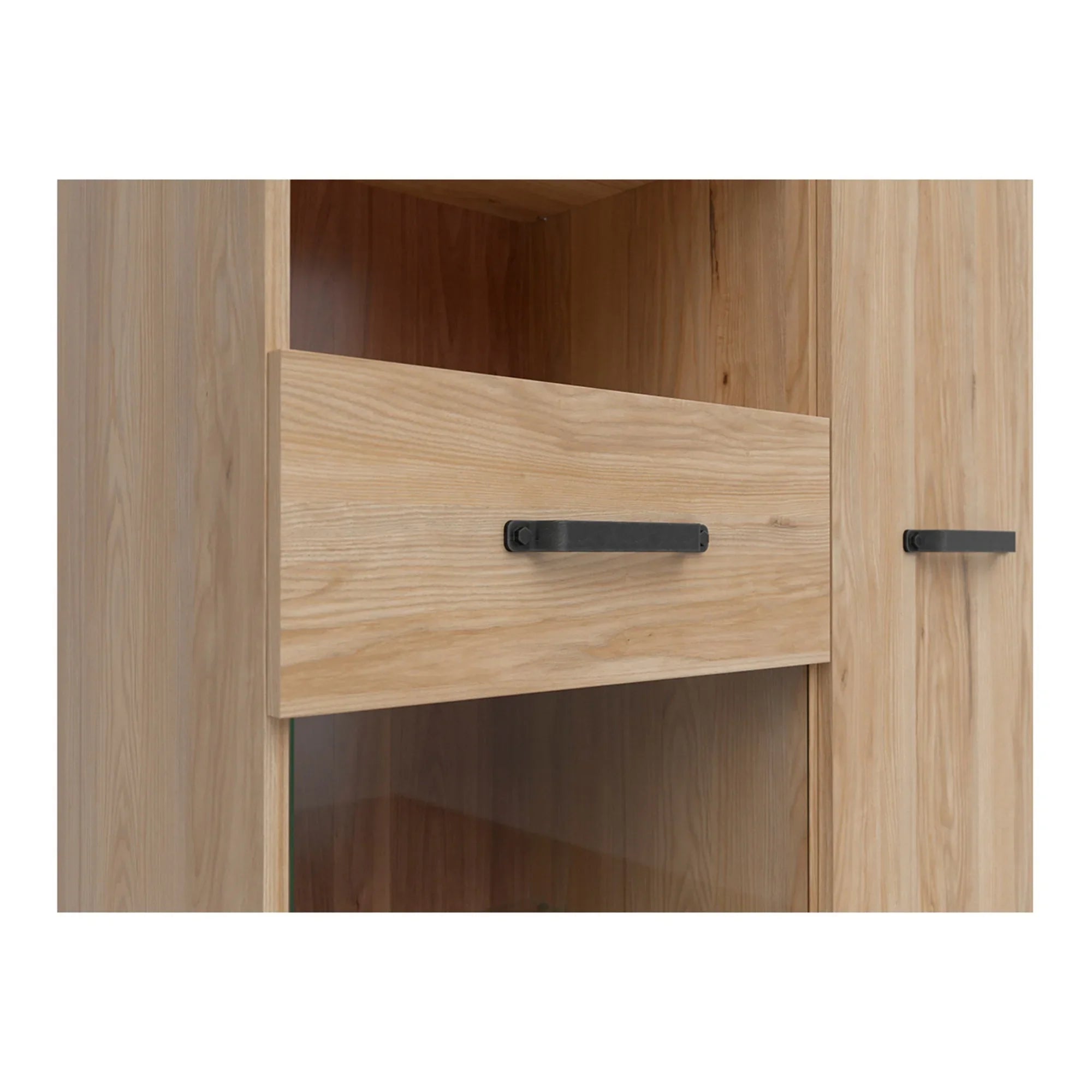 Vitrina LARA, frasin, PAL laminat/sticla, 90x40x151 cm