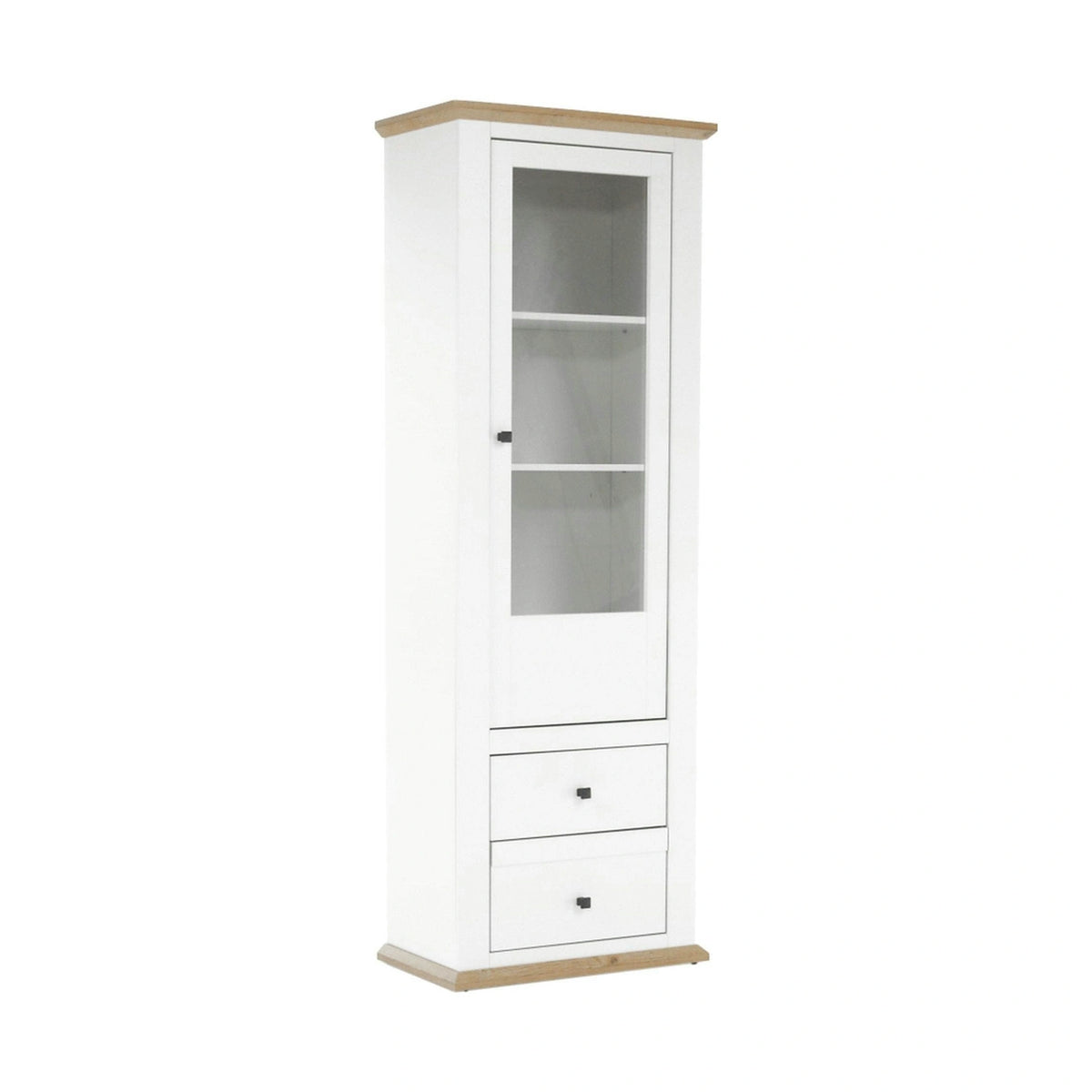 Vitrina LEON MZ4, alb/stejar deschis, PAL laminat, 70x40x200 cm