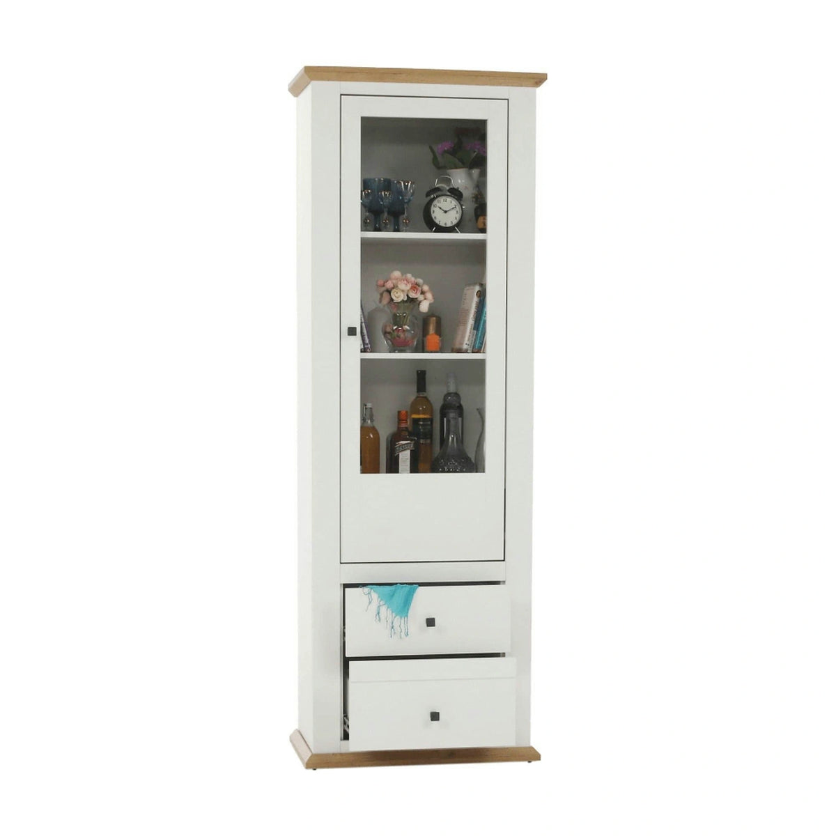 Vitrina LEON MZ4, alb/stejar deschis, PAL laminat, 70x40x200 cm