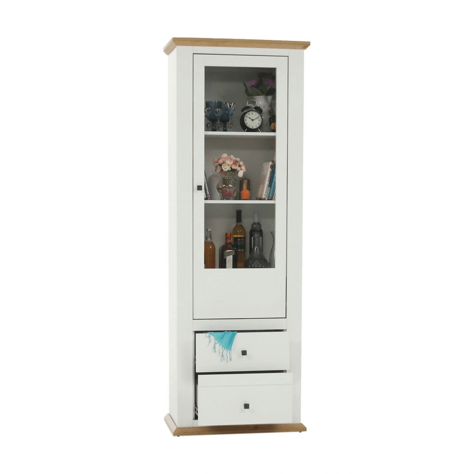 Vitrina LEON MZ4, alb/stejar deschis, PAL laminat, 70x40x200 cm
