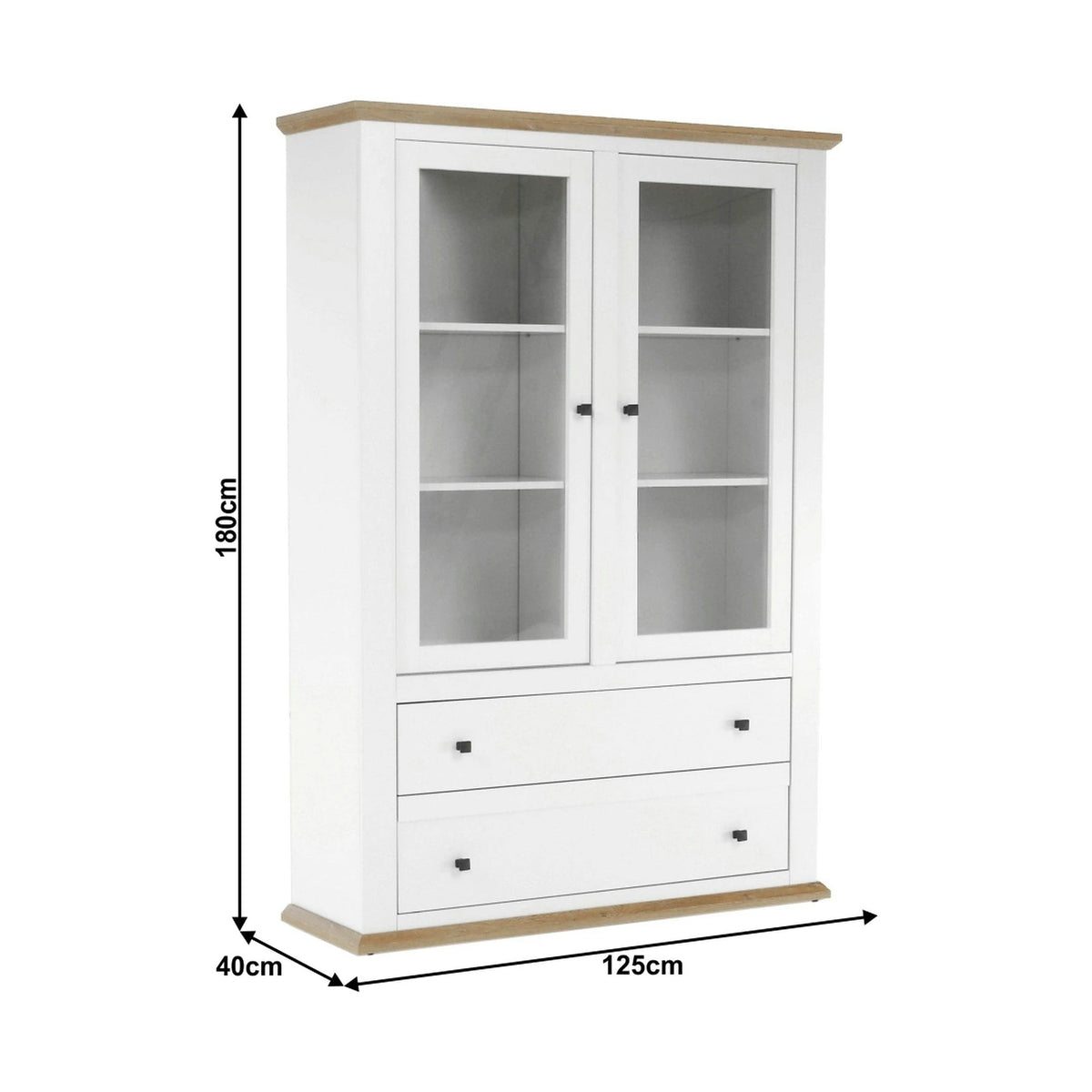 Vitrina LEON MZ5, alb/stejar deschis, PAL laminat, 125x40x180 cm