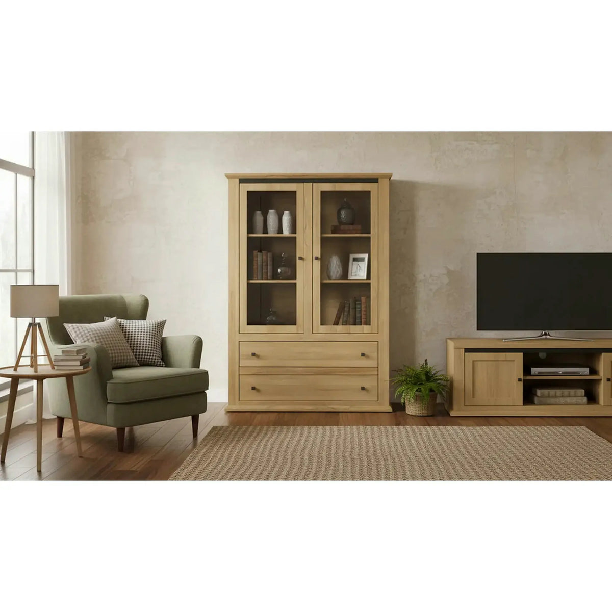 Vitrina LEON MZ5, stejar, PAL laminat, 125x40x180 cm