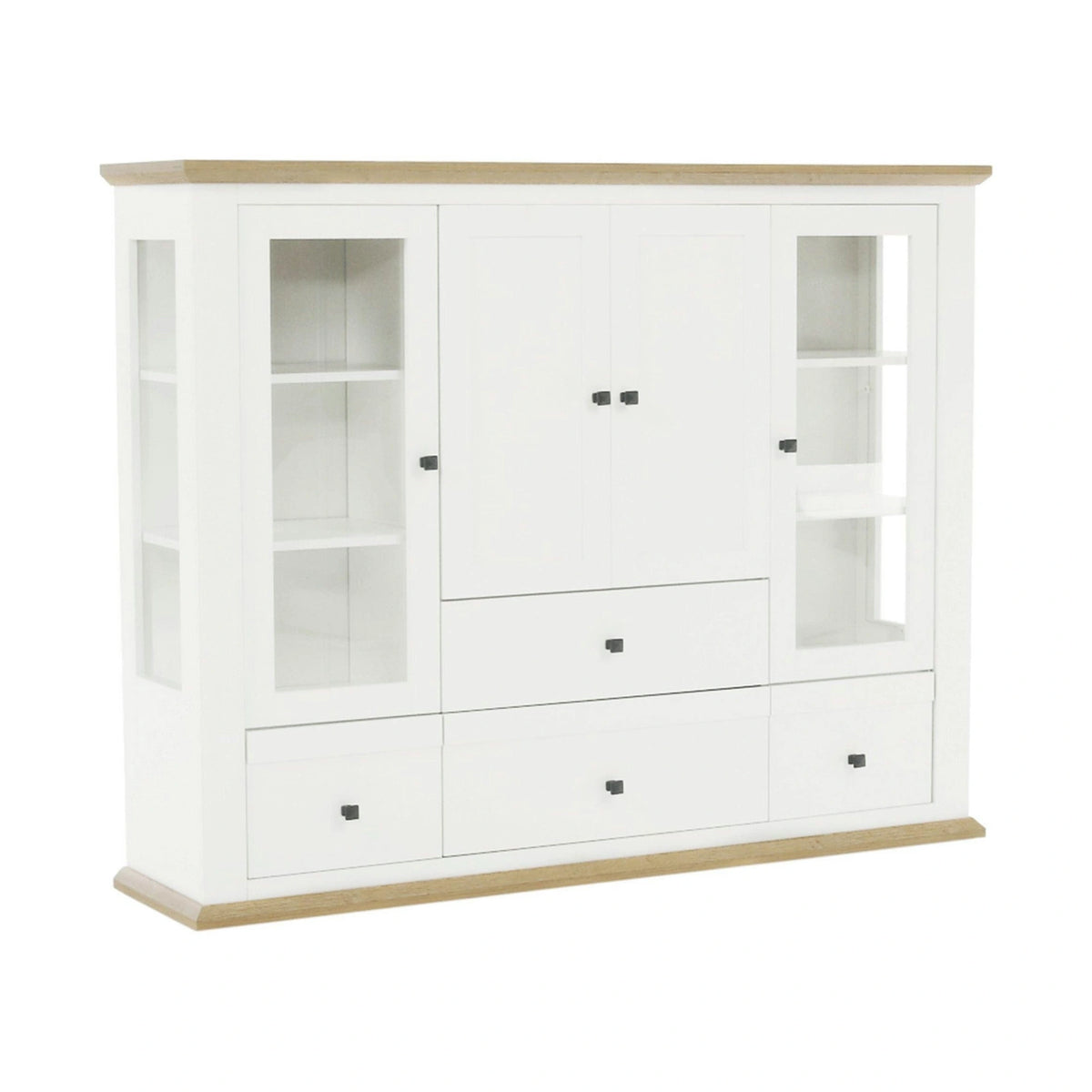 Vitrina LEON MZ6, alb/stejar deschis, PAL laminat, 165x40x130 cm
