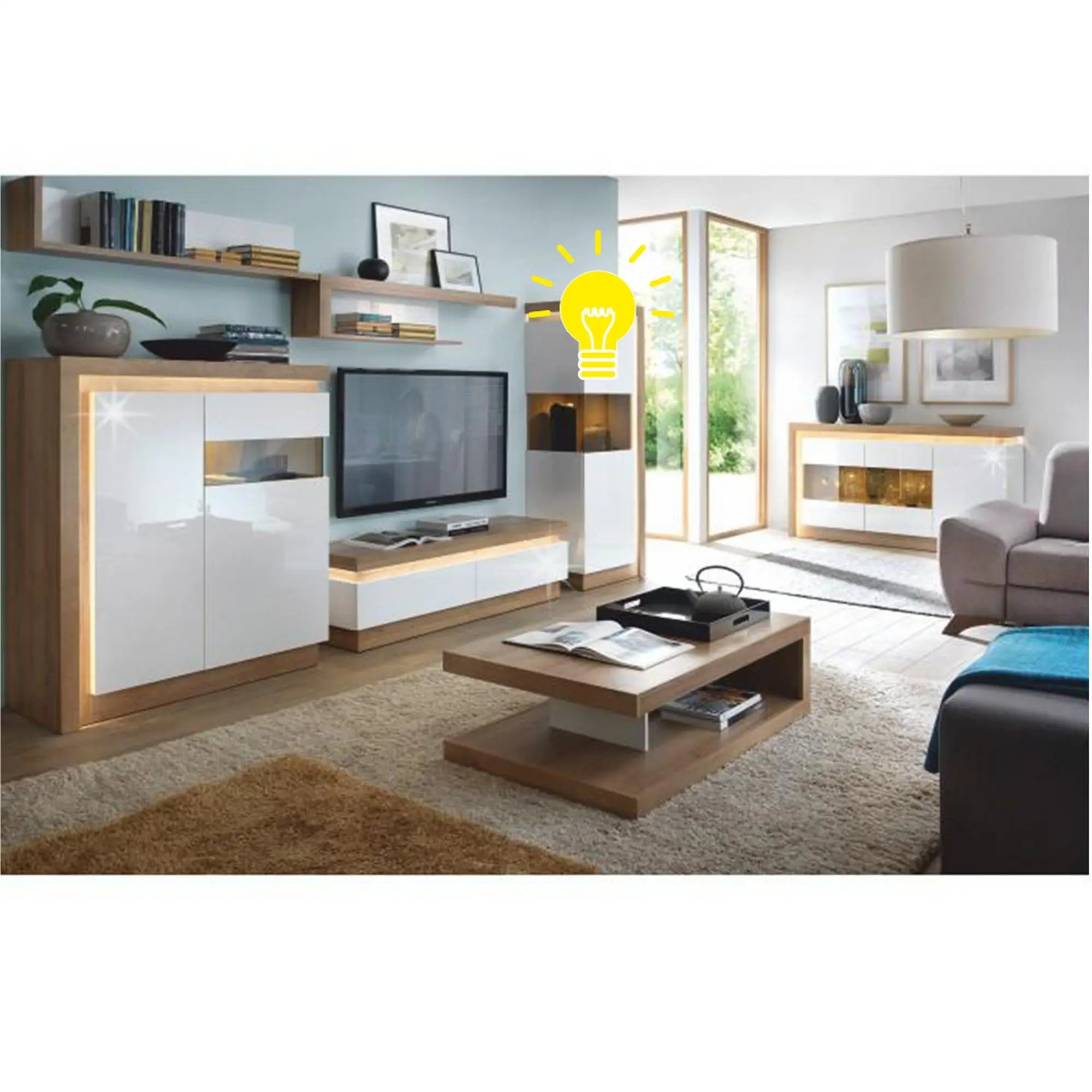 Vitrina LEONARDO LYOV01P, stejar rivierra/alb lucios, PAL melaminat, 60x42x164 cm