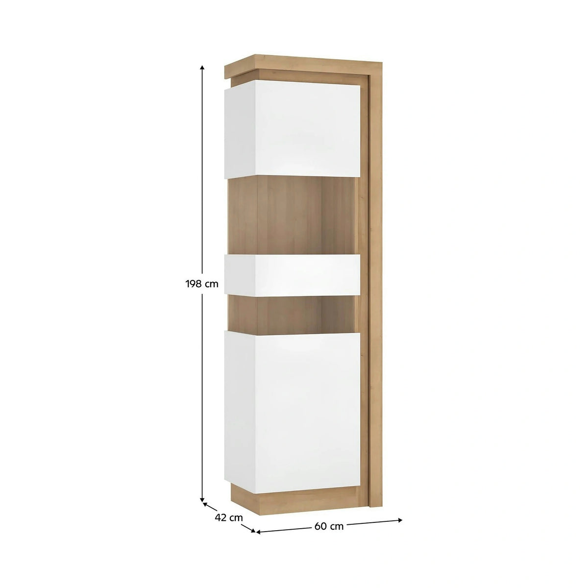 Vitrina LEONARDO LYOV03L, stejar rivierra/alb lucios, PAL melaminat, 60x42x198 cm
