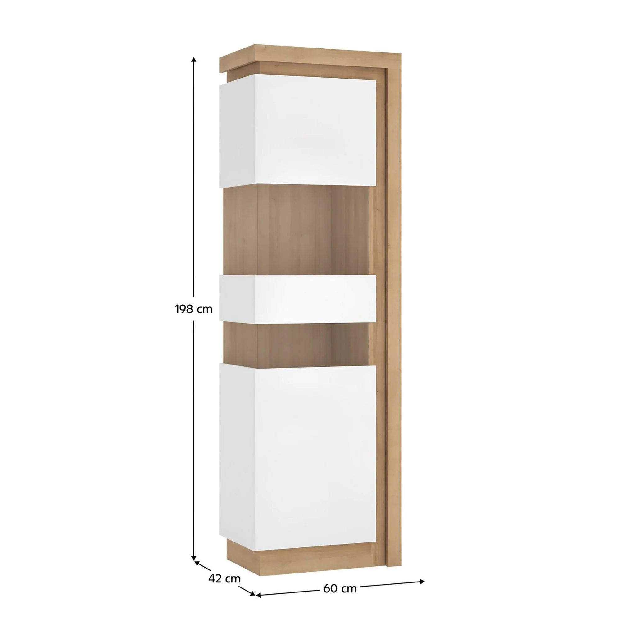 Vitrina LEONARDO LYOV03L, stejar rivierra/alb lucios, PAL melaminat, 60x42x198 cm