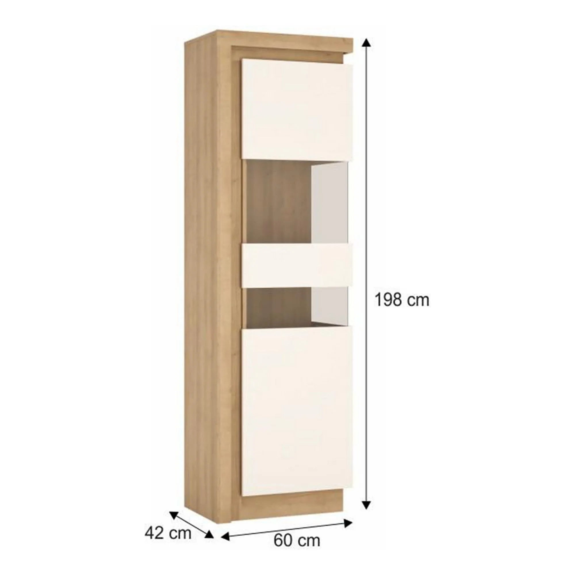 Vitrina LEONARDO LYOV03P, stejar rivierra/alb lucios, PAL laminat, 60x42x198 cm