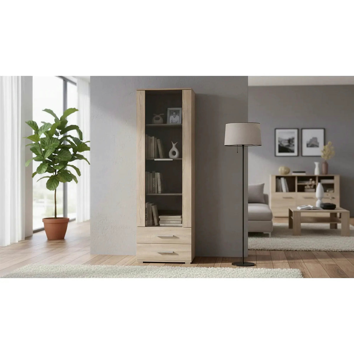 Vitrina LIMA, stejar sonoma, PAL/sticla, 60x40x200 cm