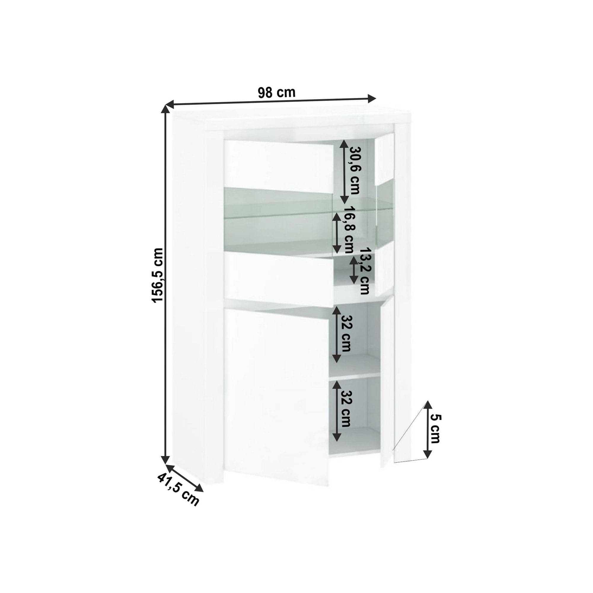 Vitrina LINGO, alb, PAL laminat, sticla, 98x42x157 cm