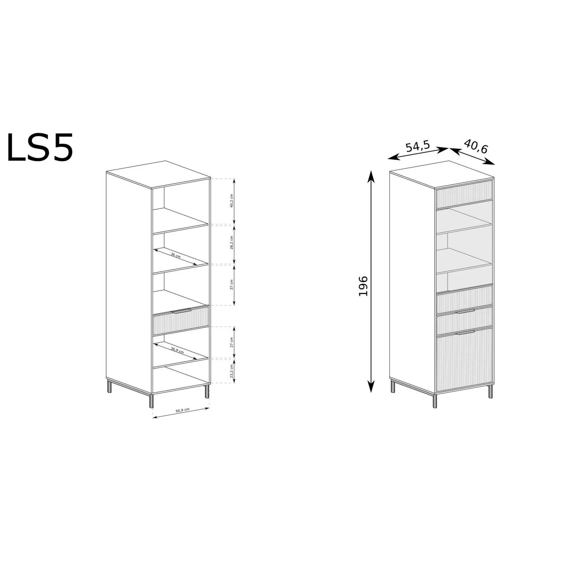 Vitrina LINKASTYLE LS5, casmir, PAL/sticla, 55x41x196 cm