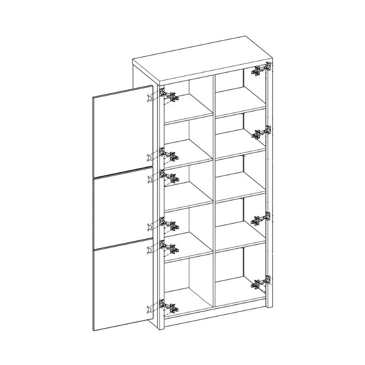 Vitrina living moderna ROMA 2, stejar Ferrara/alb lucios/gri mat, PAL/sticla, 90x43x194 cm