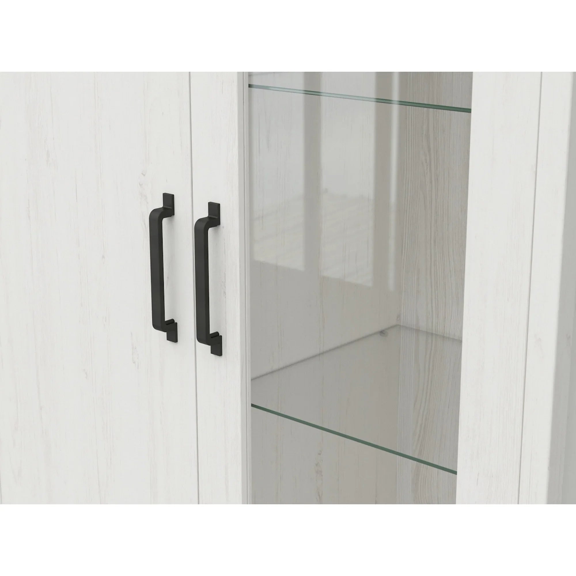 Vitrina LOKSA, pin alb/stejar grandson, PAL laminat, cu iluminare LED, 102x43x201 cm