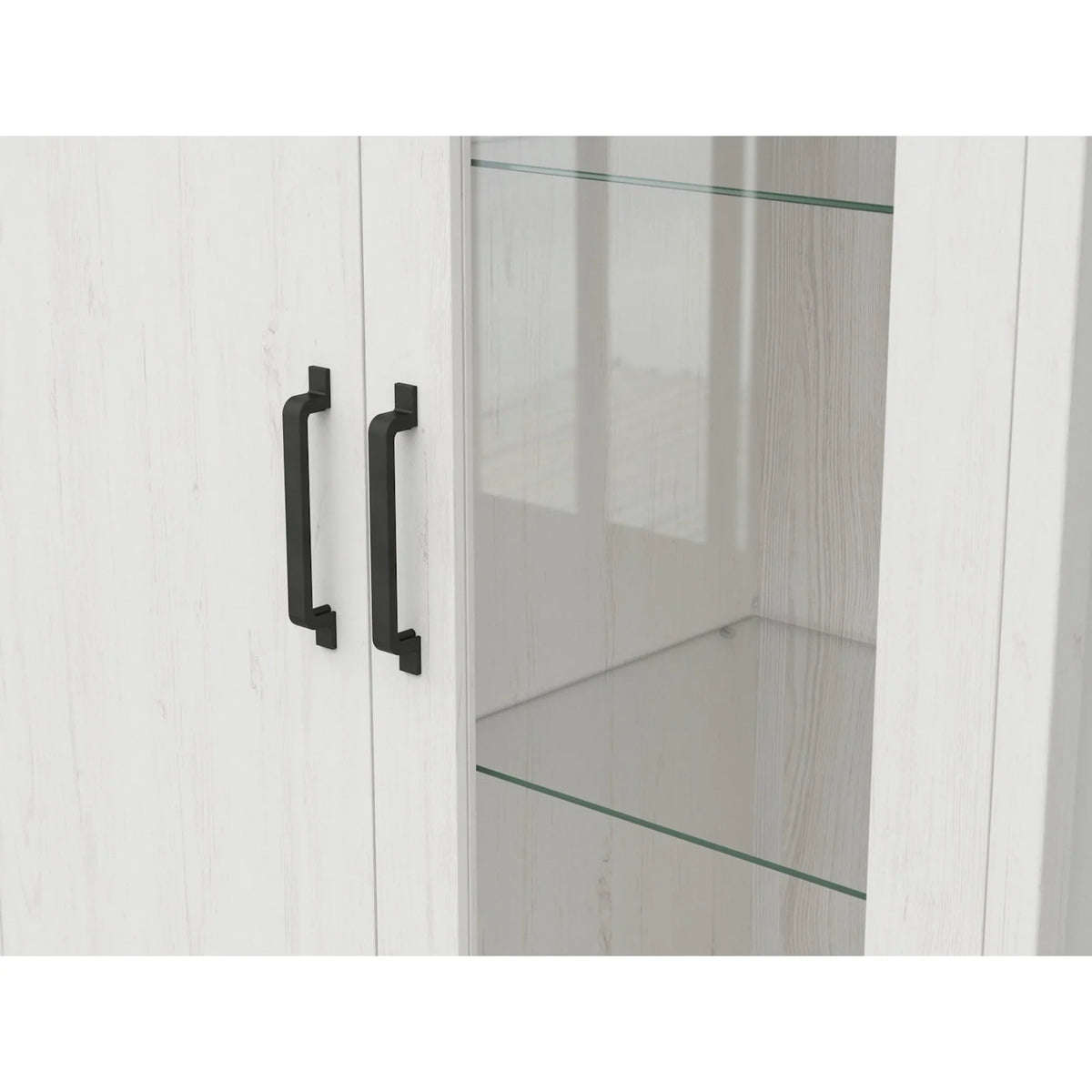 Vitrina LOKSA, pin alb/stejar grandson, PAL laminat, cu iluminare LED, 102x43x201 cm