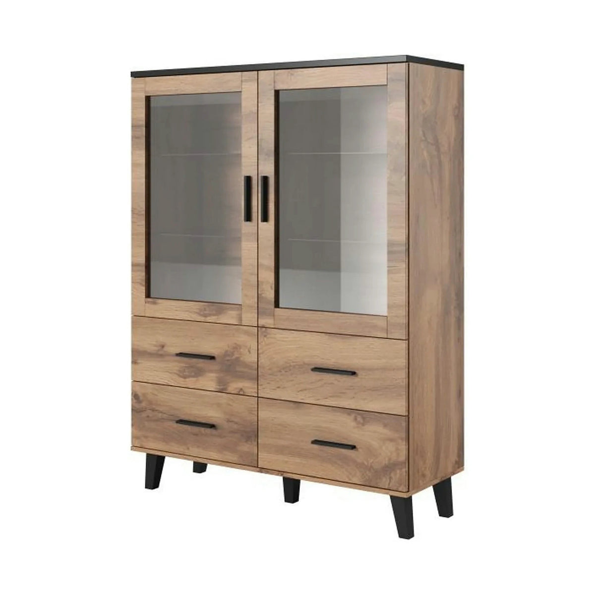 Vitrina LOTTA, stejar wotan/negru, PAL, 120x45x160 cm
