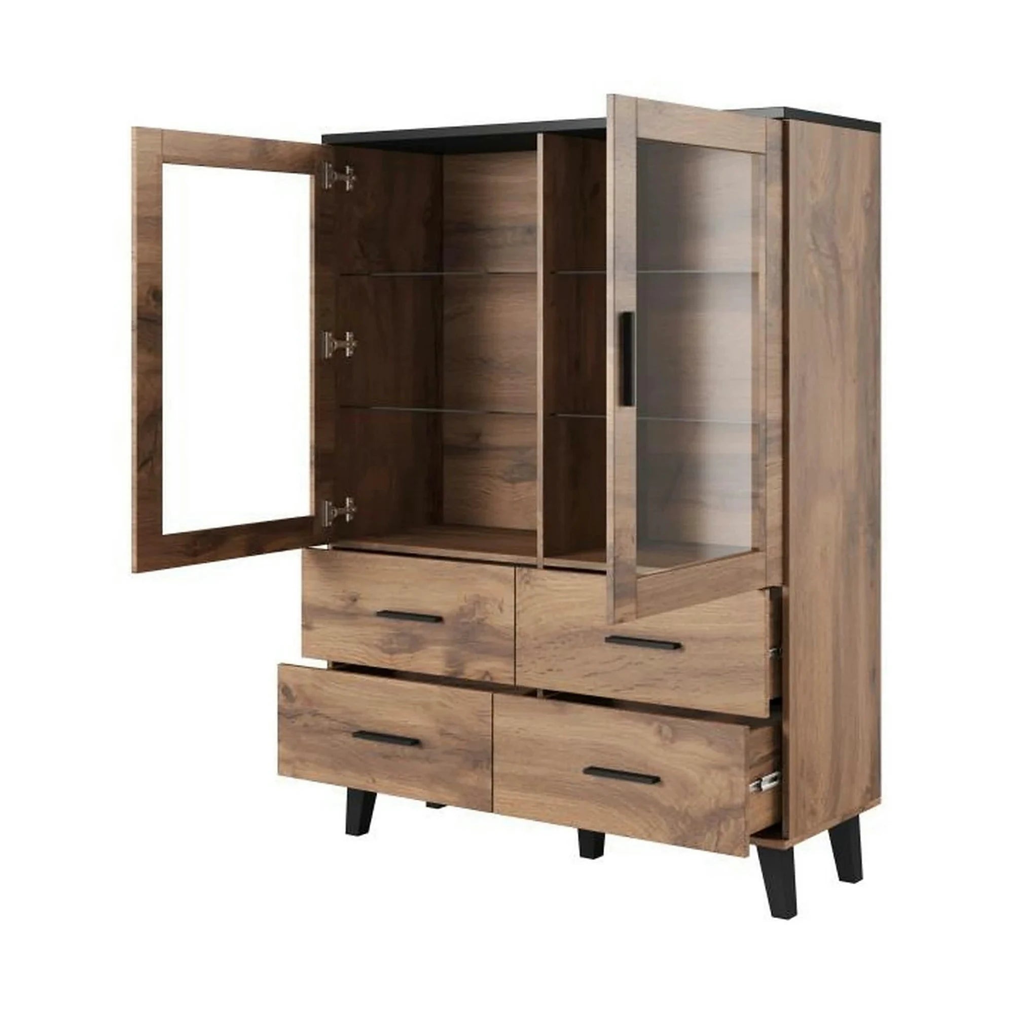 Vitrina LOTTA, stejar wotan/negru, PAL, 120x45x160 cm