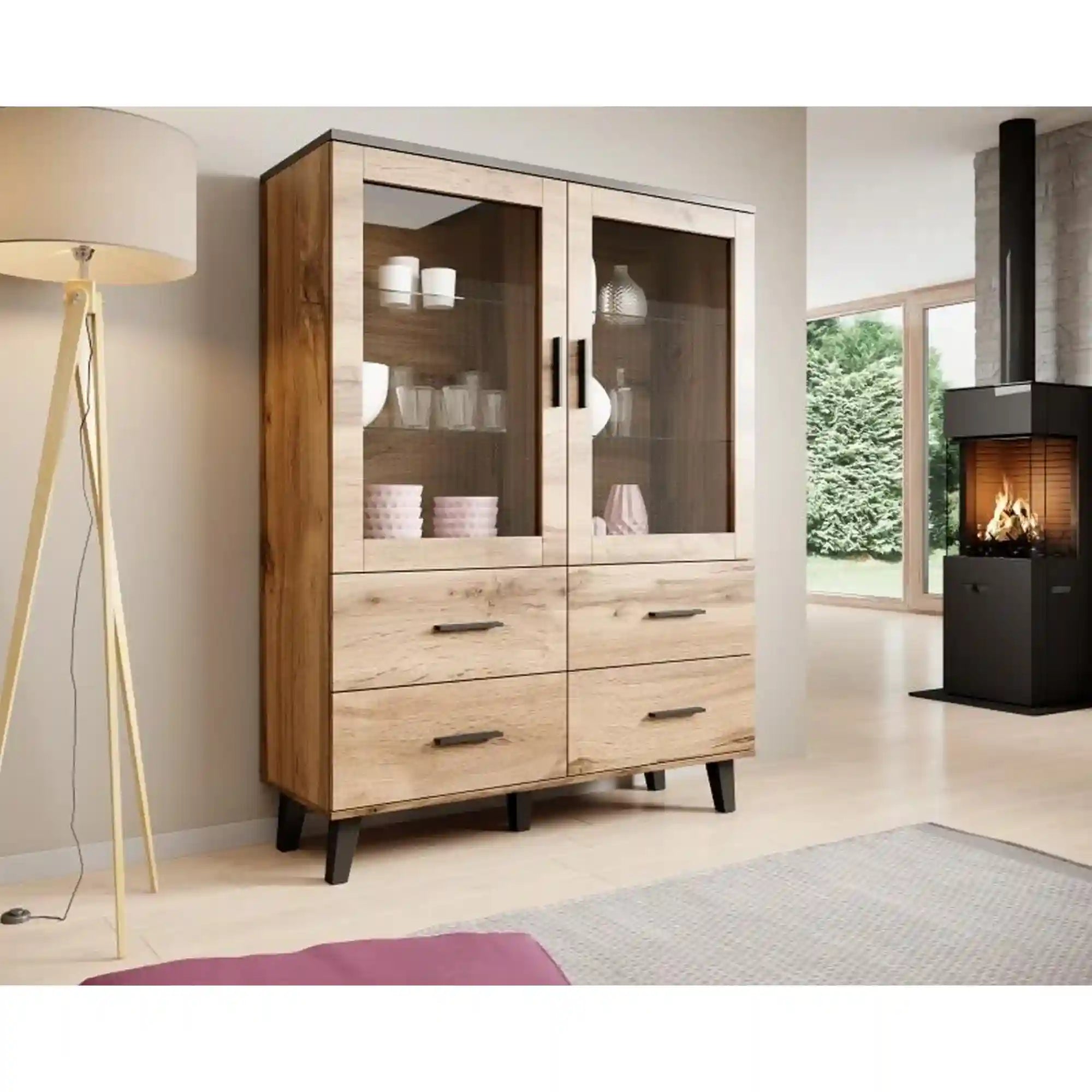 Vitrina LOTTA, stejar wotan/negru, PAL, 120x45x160 cm