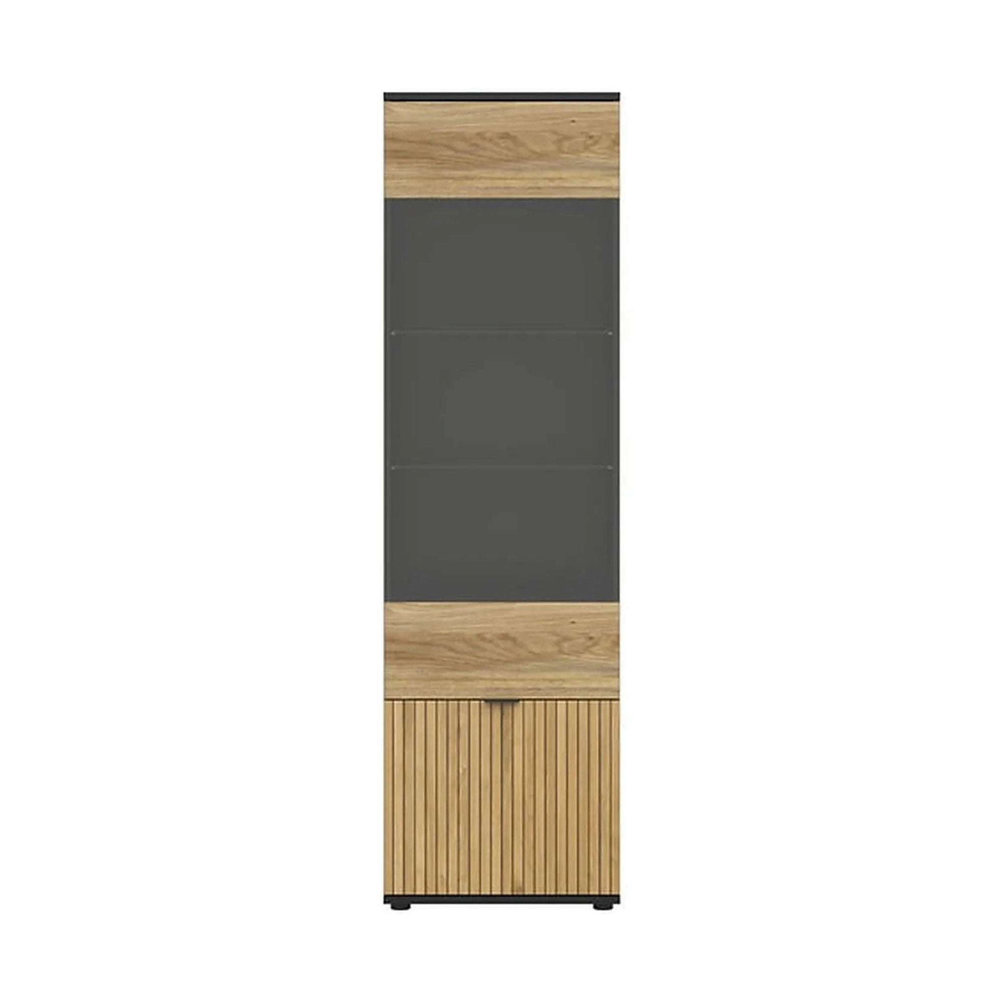 Vitrina LUEN, stejar/negru, PAL laminat/sticla securizata, 57x40x196 cm