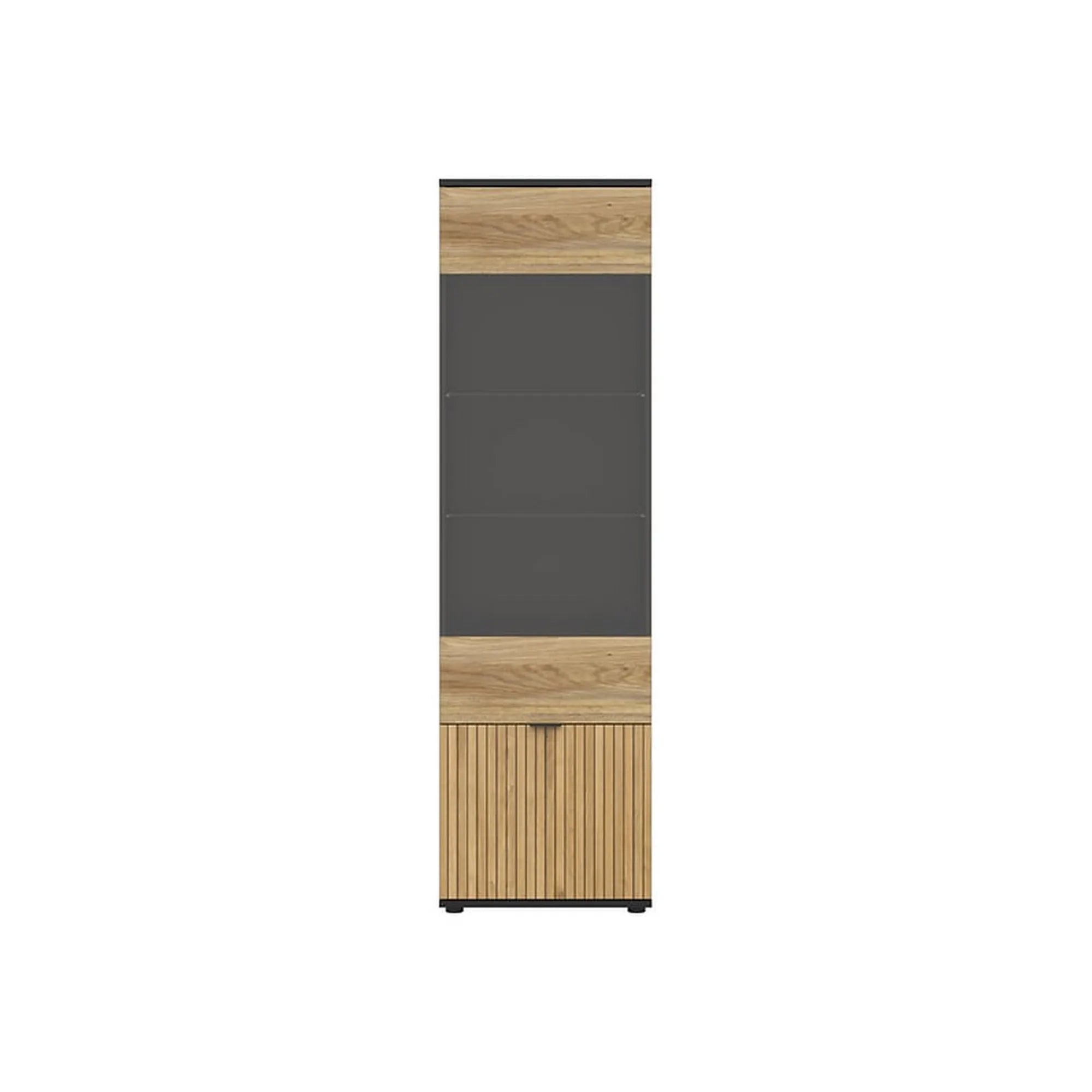 Vitrina LUEN, stejar/negru, PAL laminat/sticla securizata, 57x40x196 cm