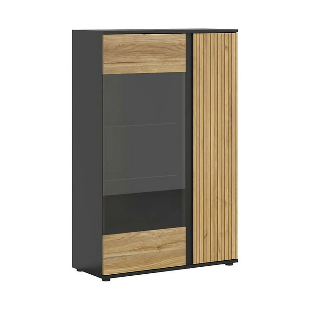 Vitrina LUEN, stejar/negru, PAL laminat/sticla securizata, 95x40x146 cm
