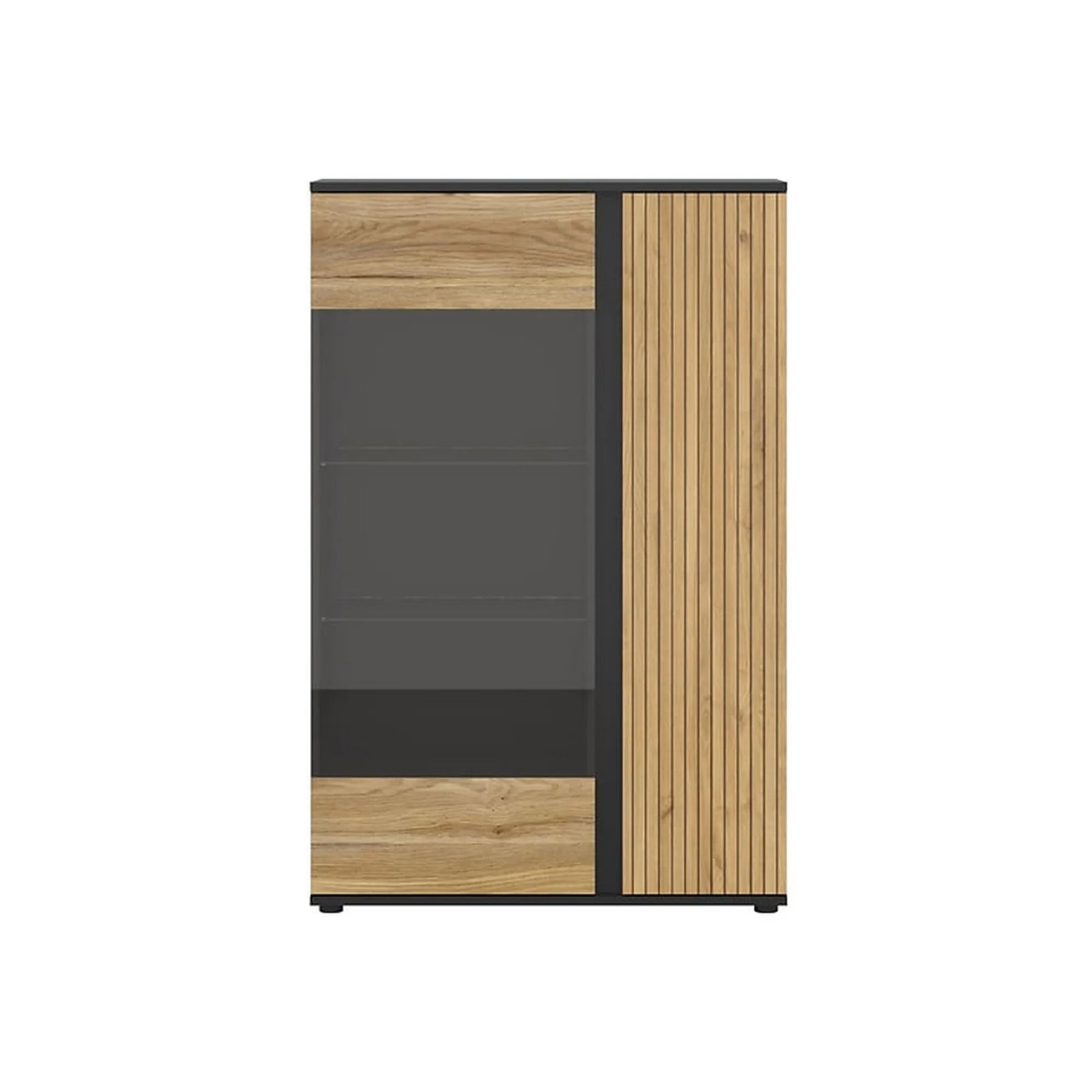 Vitrina LUEN, stejar/negru, PAL laminat/sticla securizata, 95x40x146 cm