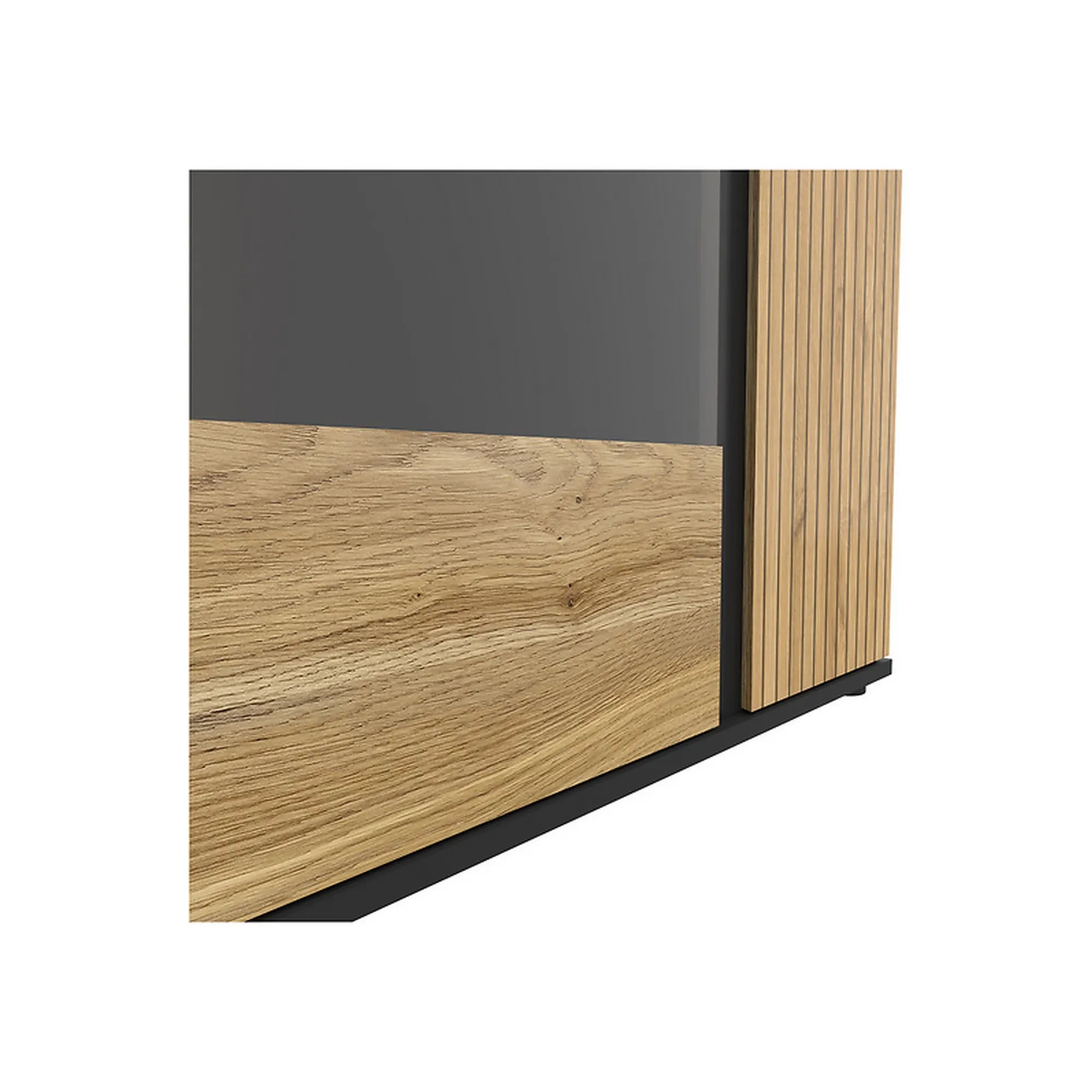 Vitrina LUEN, stejar/negru, PAL laminat/sticla securizata, 95x40x146 cm