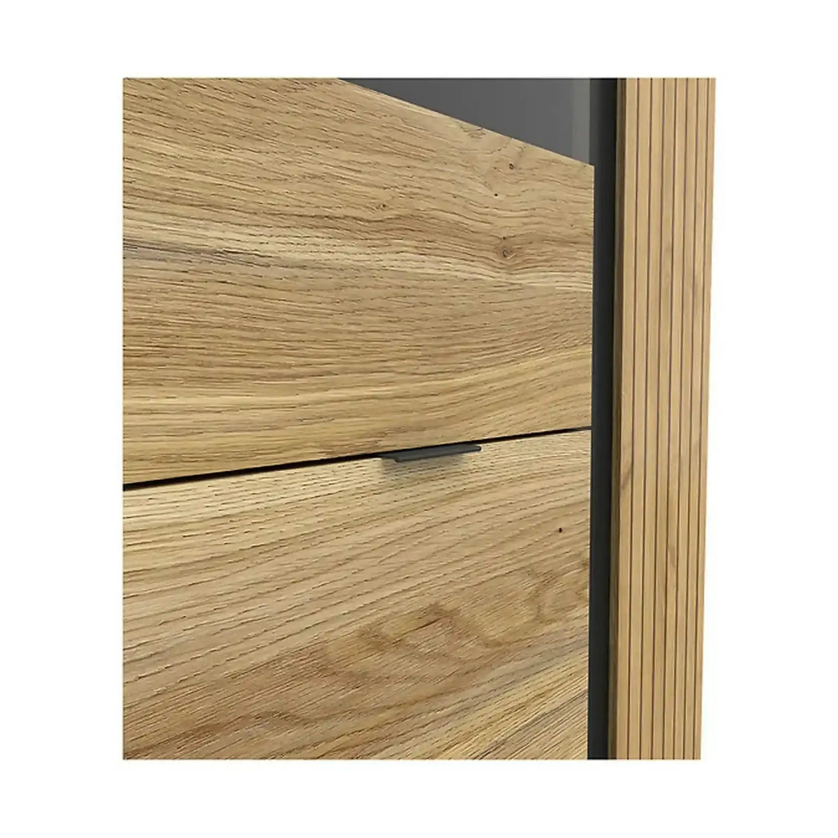 Vitrina LUEN, stejar/negru, PAL laminat/sticla securizata, cu 3 usi, 70x40x196 cm